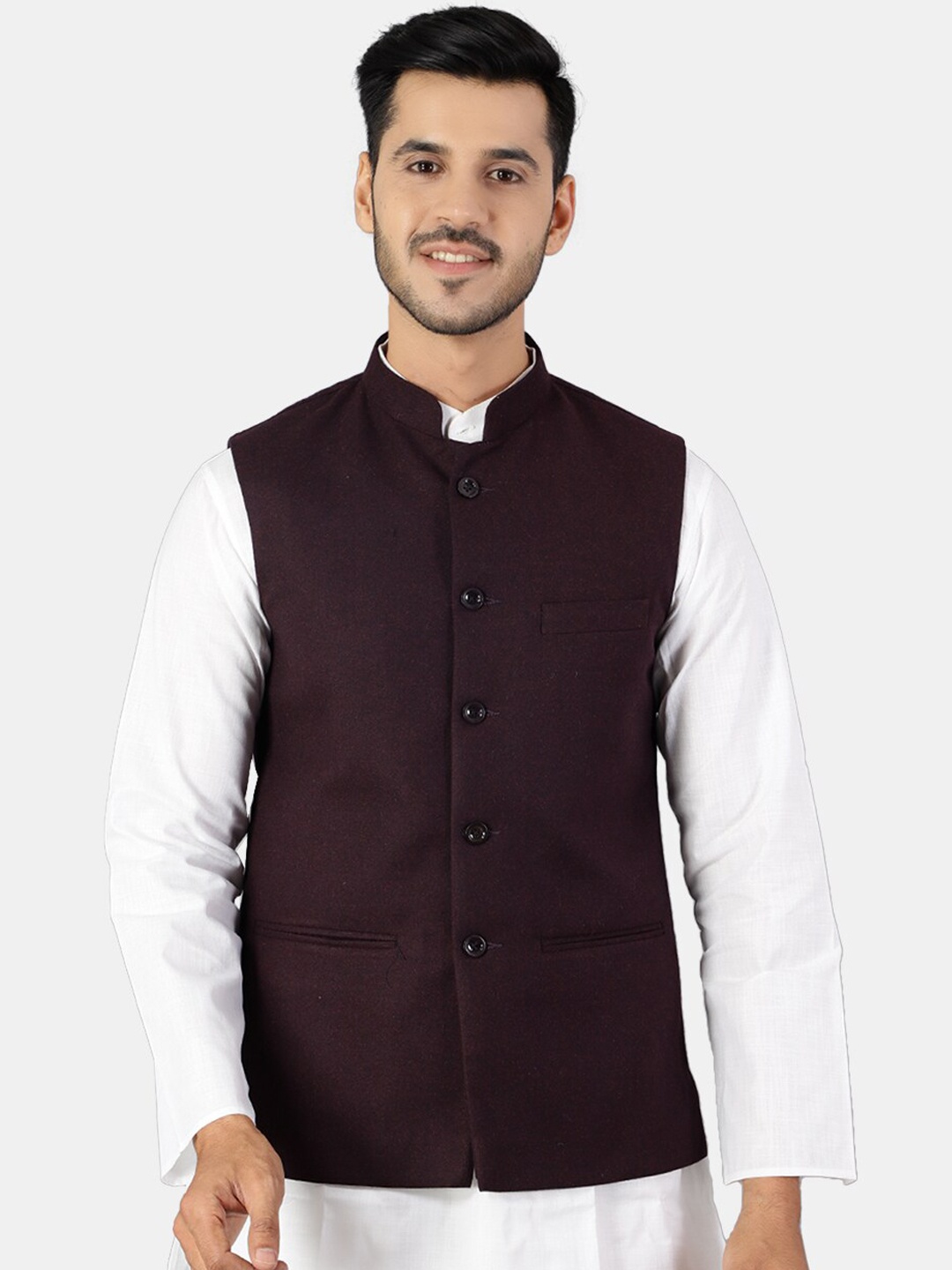 

Wintage Men Purple Solid Woven Nehru Jacket