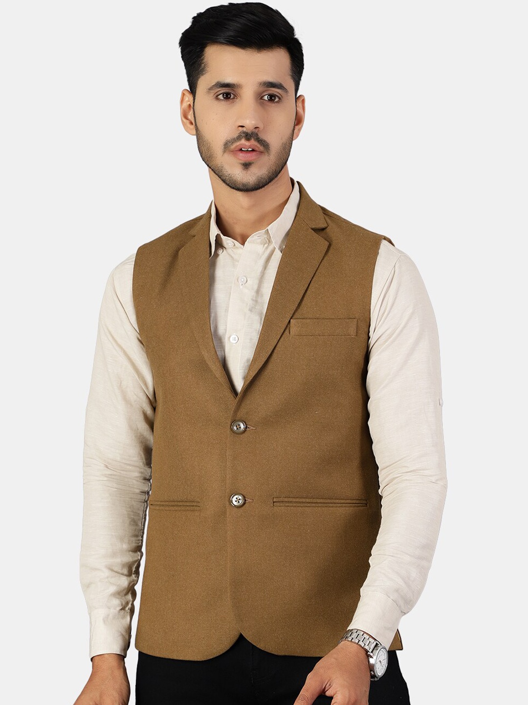 

Wintage Men Brown Solid Woven Nehru Jackets