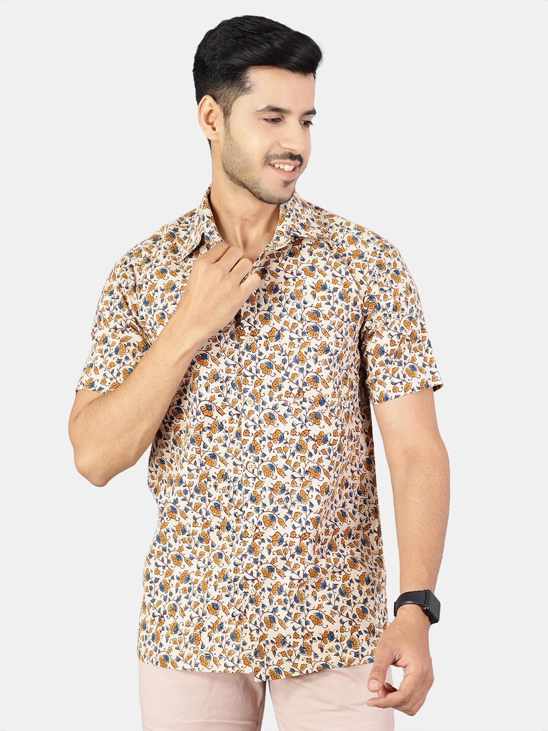 

Wintage Men Blue & Yellow Classic Floral Printed Casual Shirt