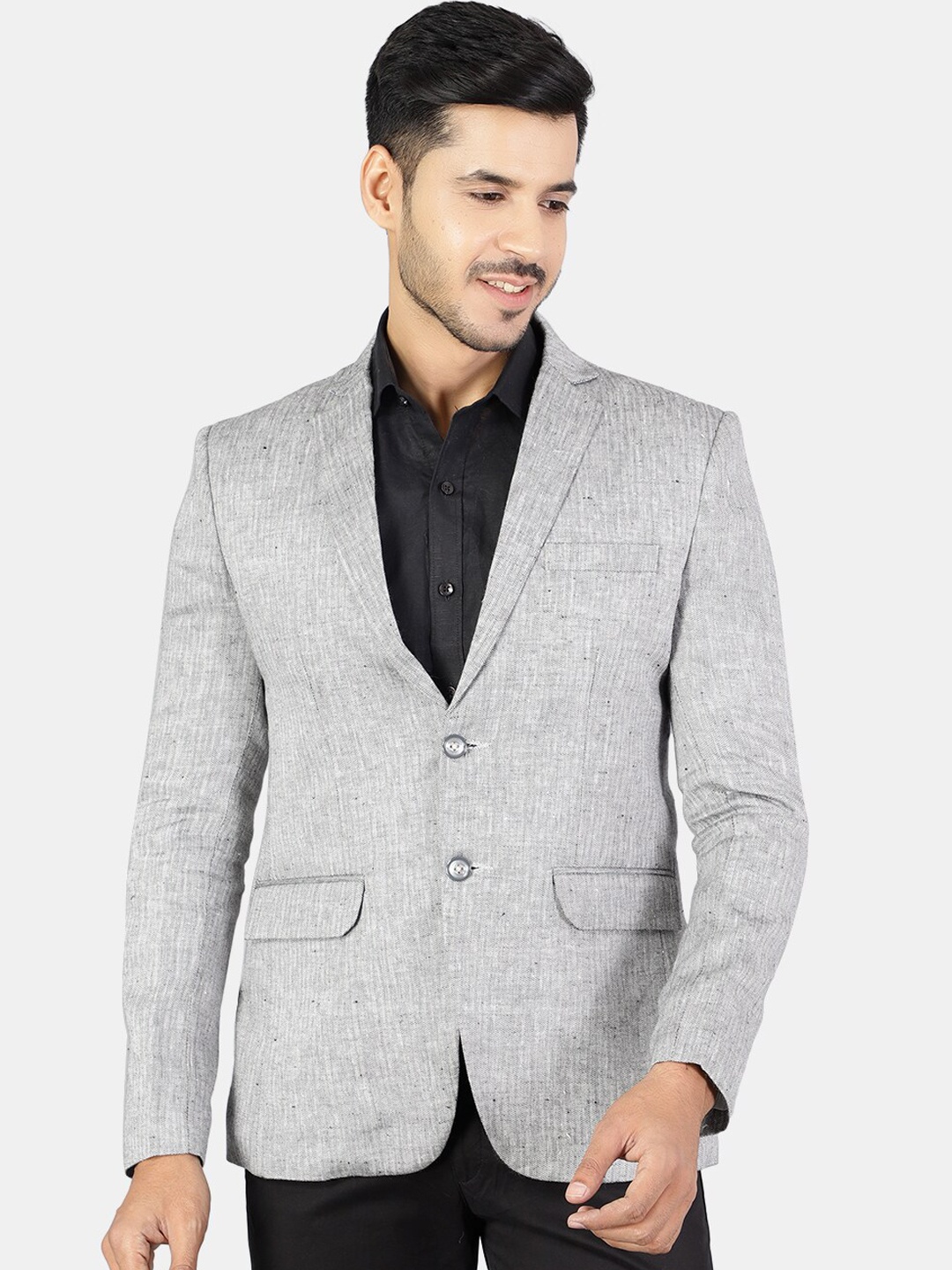 

Wintage Men Grey Solid Single-Breasted Casual Blazer