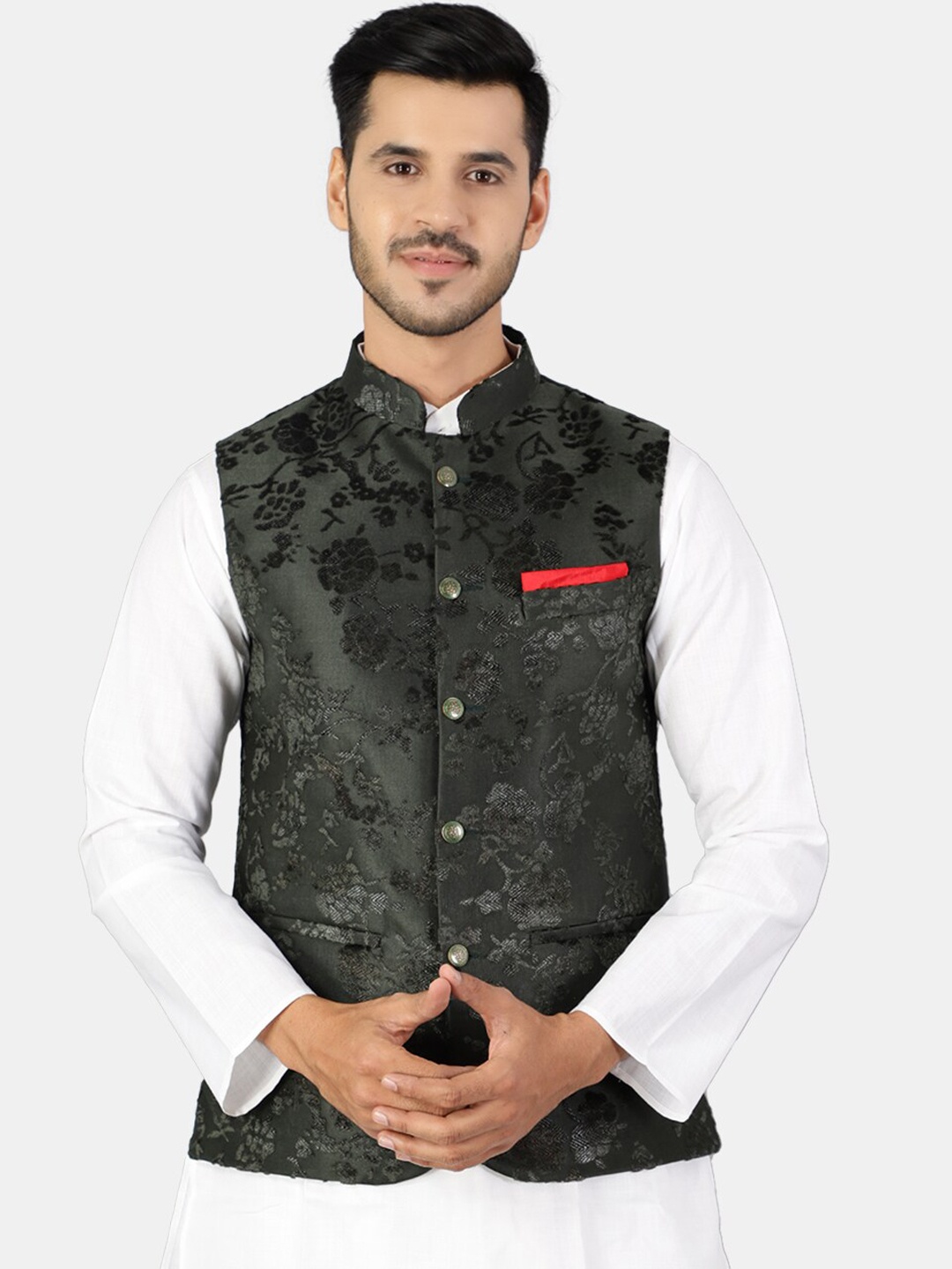 

Wintage Men Green Embroidered Nehru Jackets