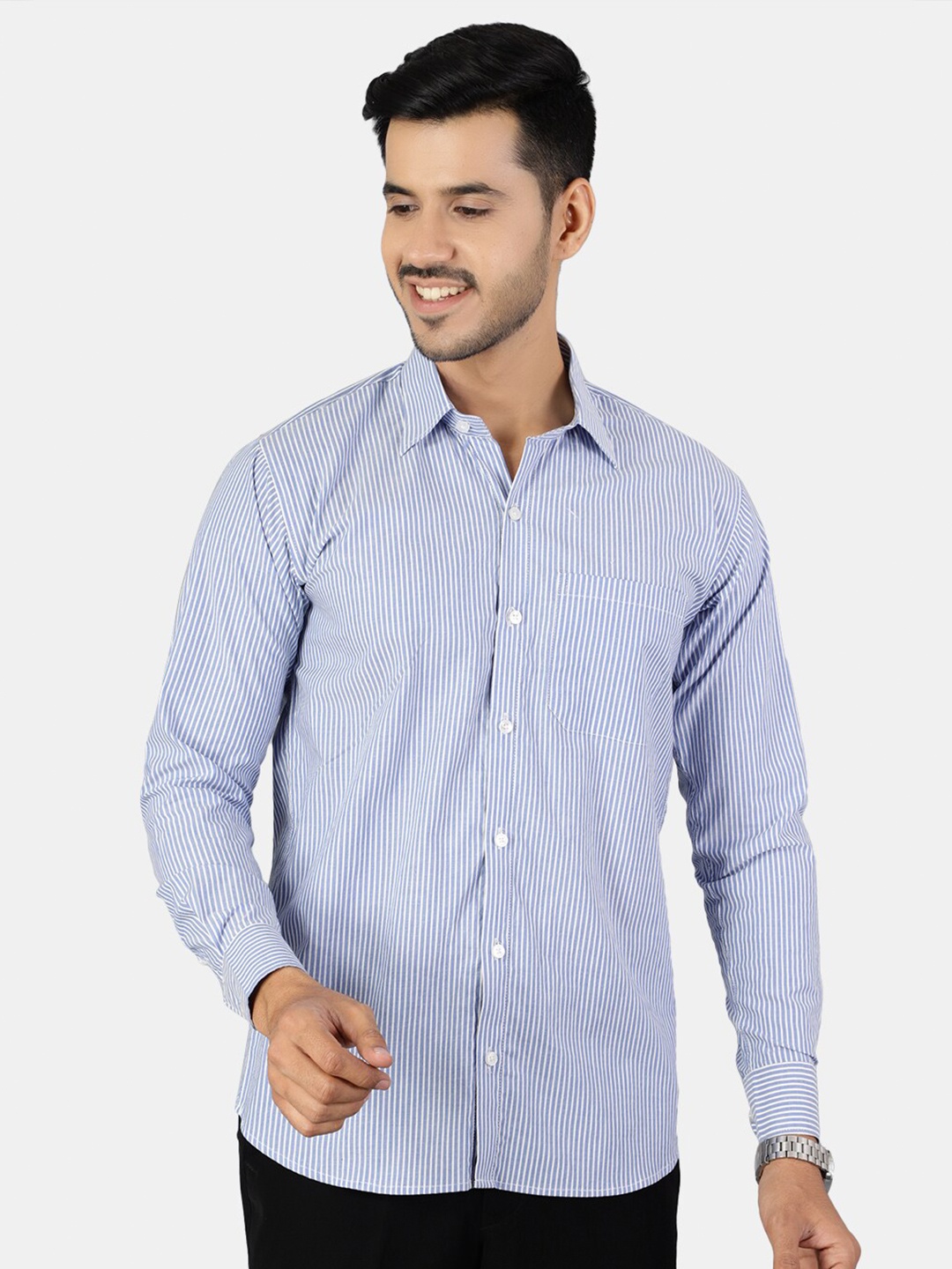 

Wintage Men Blue Classic Striped Casual Shirt