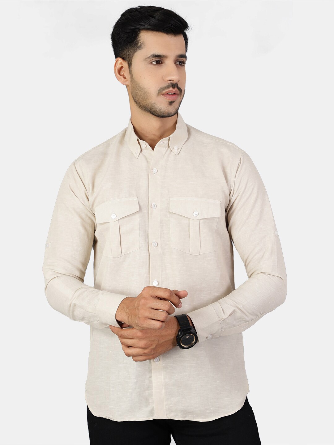 

Wintage Men Cream-Coloured Classic Casual Shirt