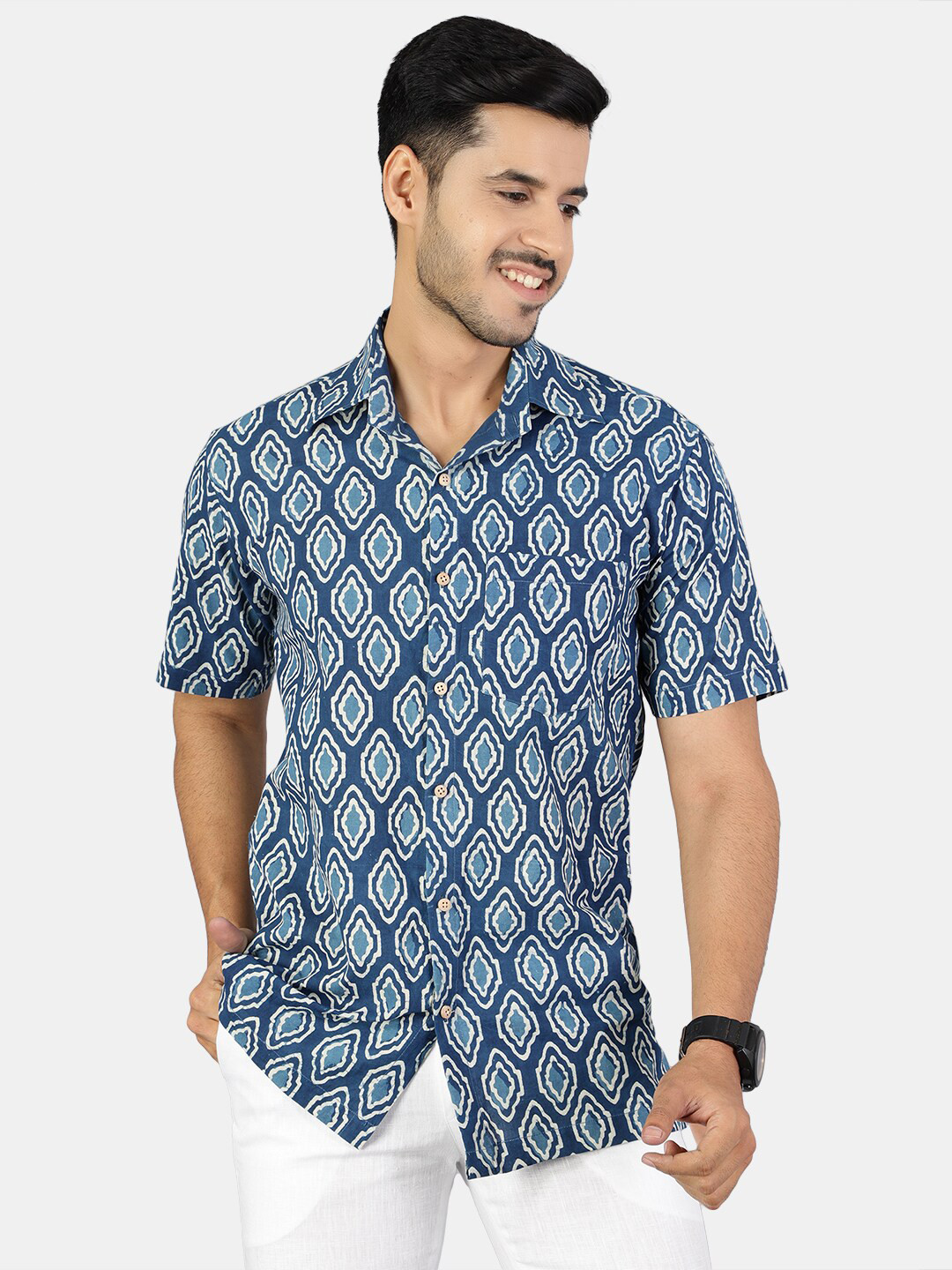 

Wintage Men Blue Classic Printed Casual Shirt