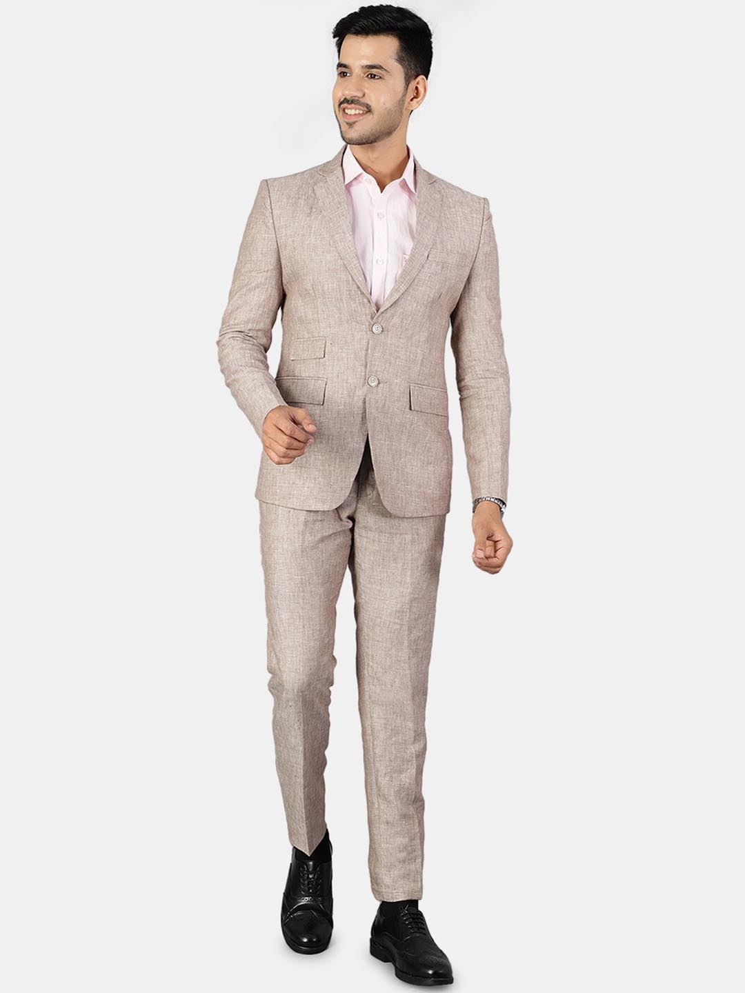 

Wintage Men Brown Solid Single-Breasted Regular Fit Linen Formal Suit