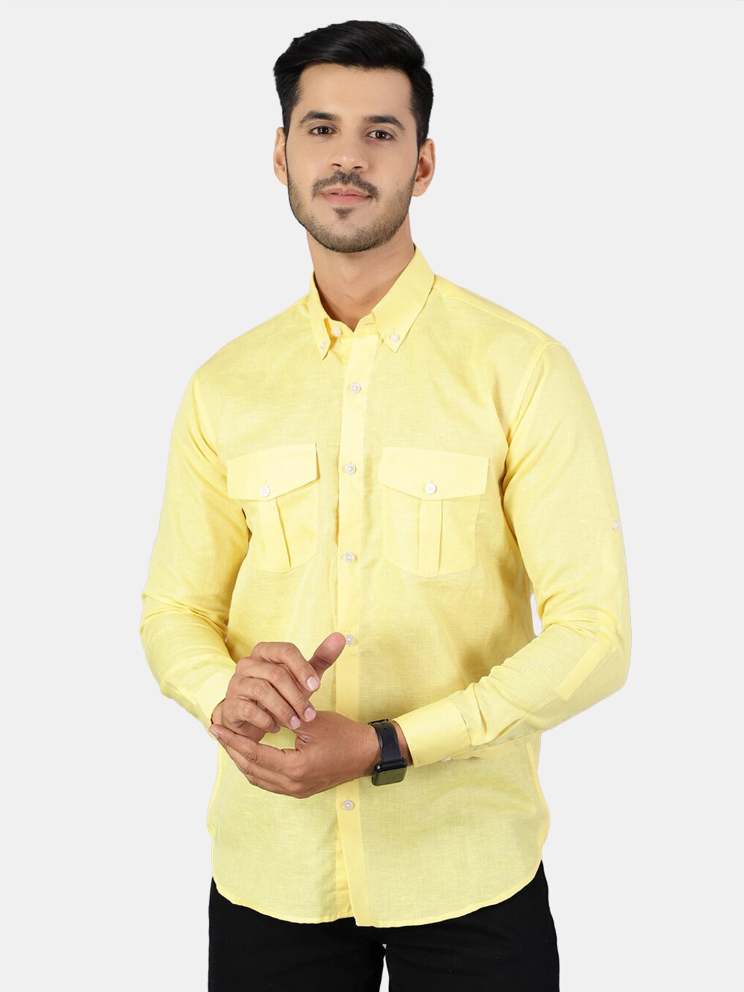 

Wintage Men Yellow Classic Pure Cotton Casual Shirt