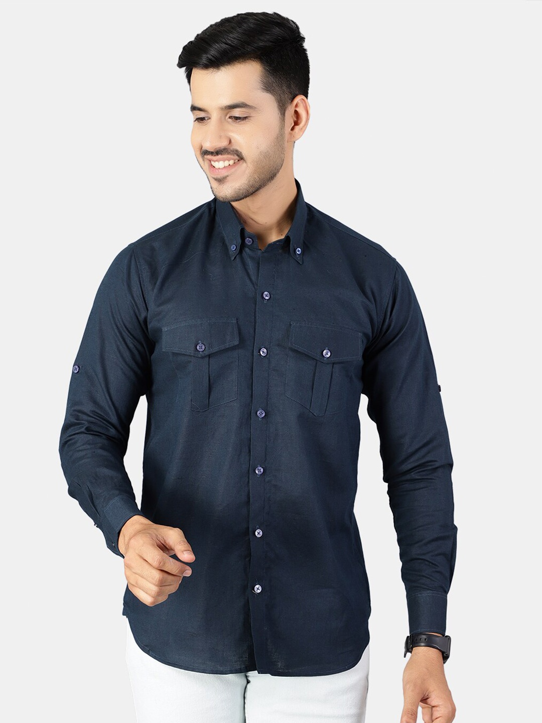 

Wintage Men Blue Classic Pure Cotton Casual Shirt