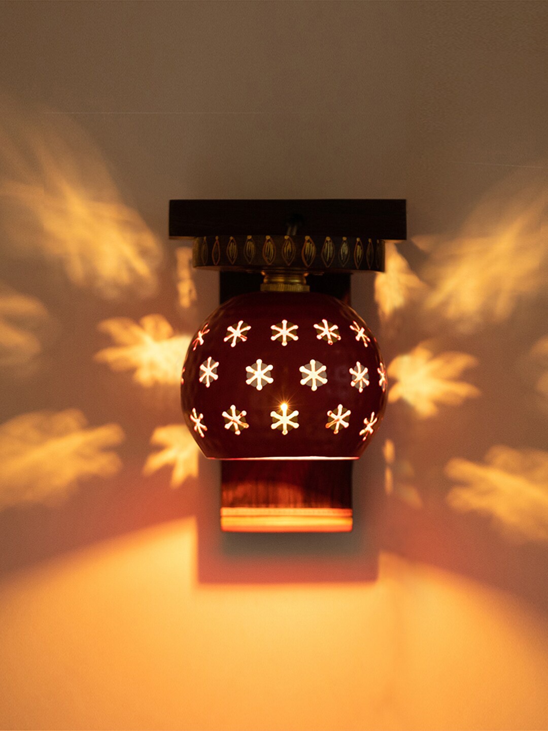 

ExclusiveLane Copper-Toned Hypnotic Mandala Textured Wall Lamps, Red