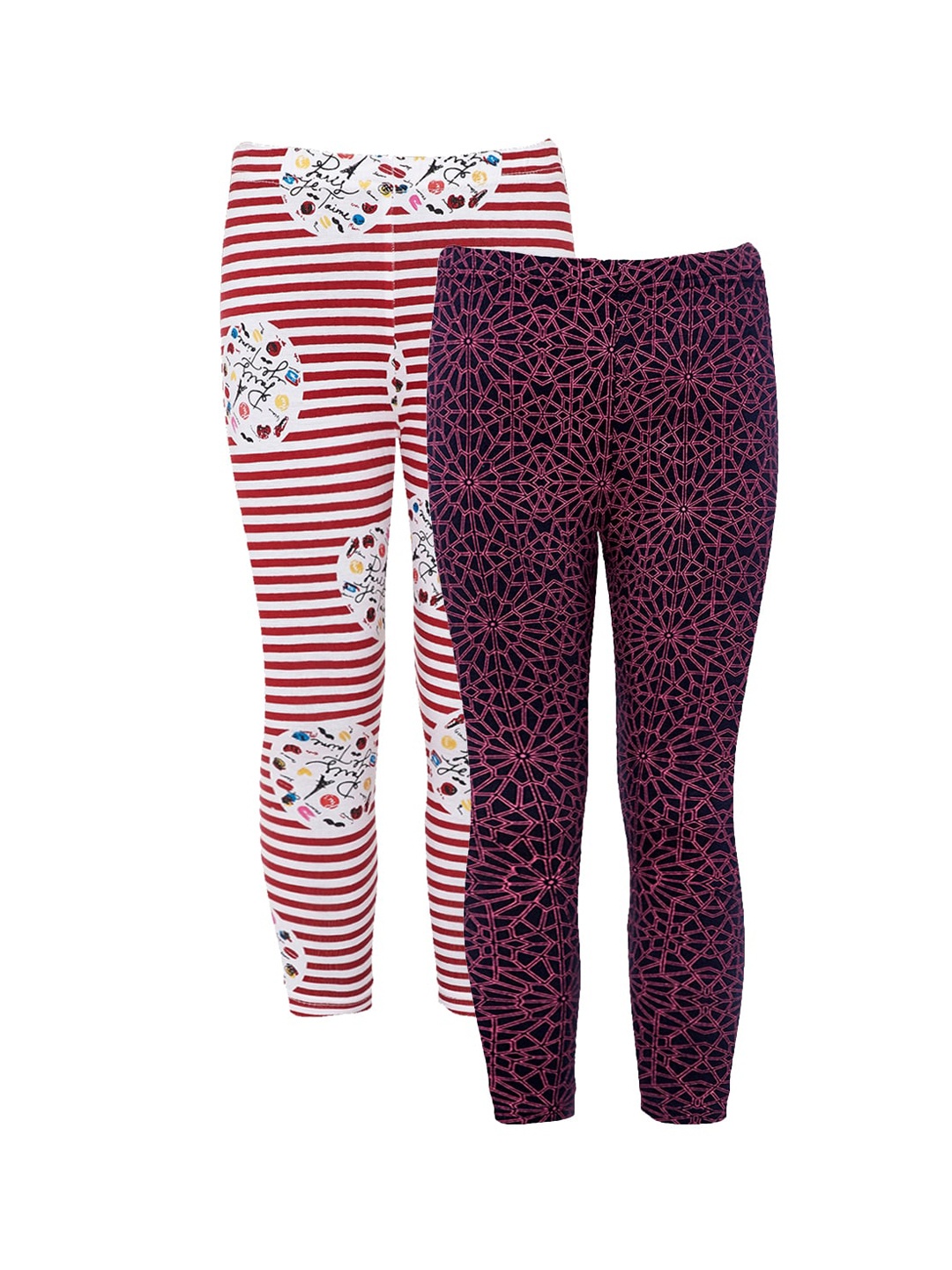 

Naughty Ninos Girls Pack Of 2 Printed Ankle-Length Leggings, Red