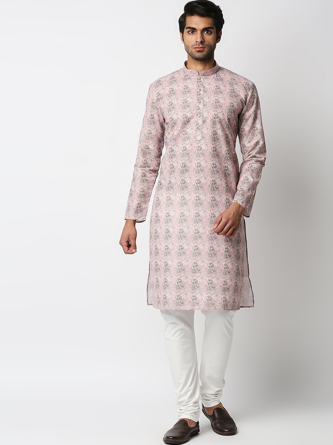 

MEWAR Men Pink Floral Printed Thread Work Kurta
