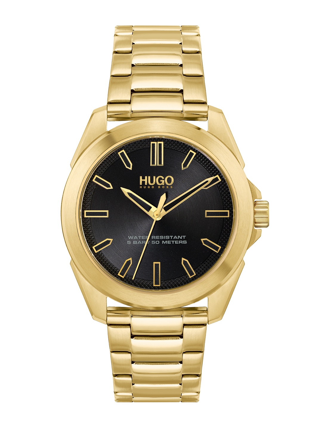 

HUGO Boss Adventure Men Black Dial & Gold Toned Stainless Steel Analogue Watch 1530229