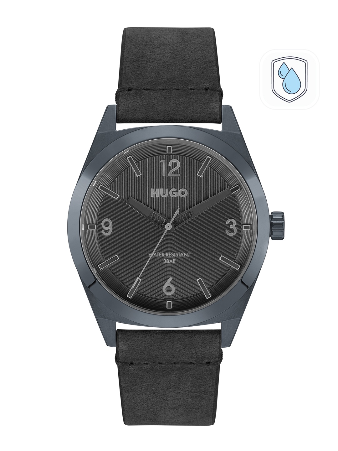 

HUGO Boss Make Men Black Dial & Charcoal Grey Leather Straps Analogue Watch 1530250