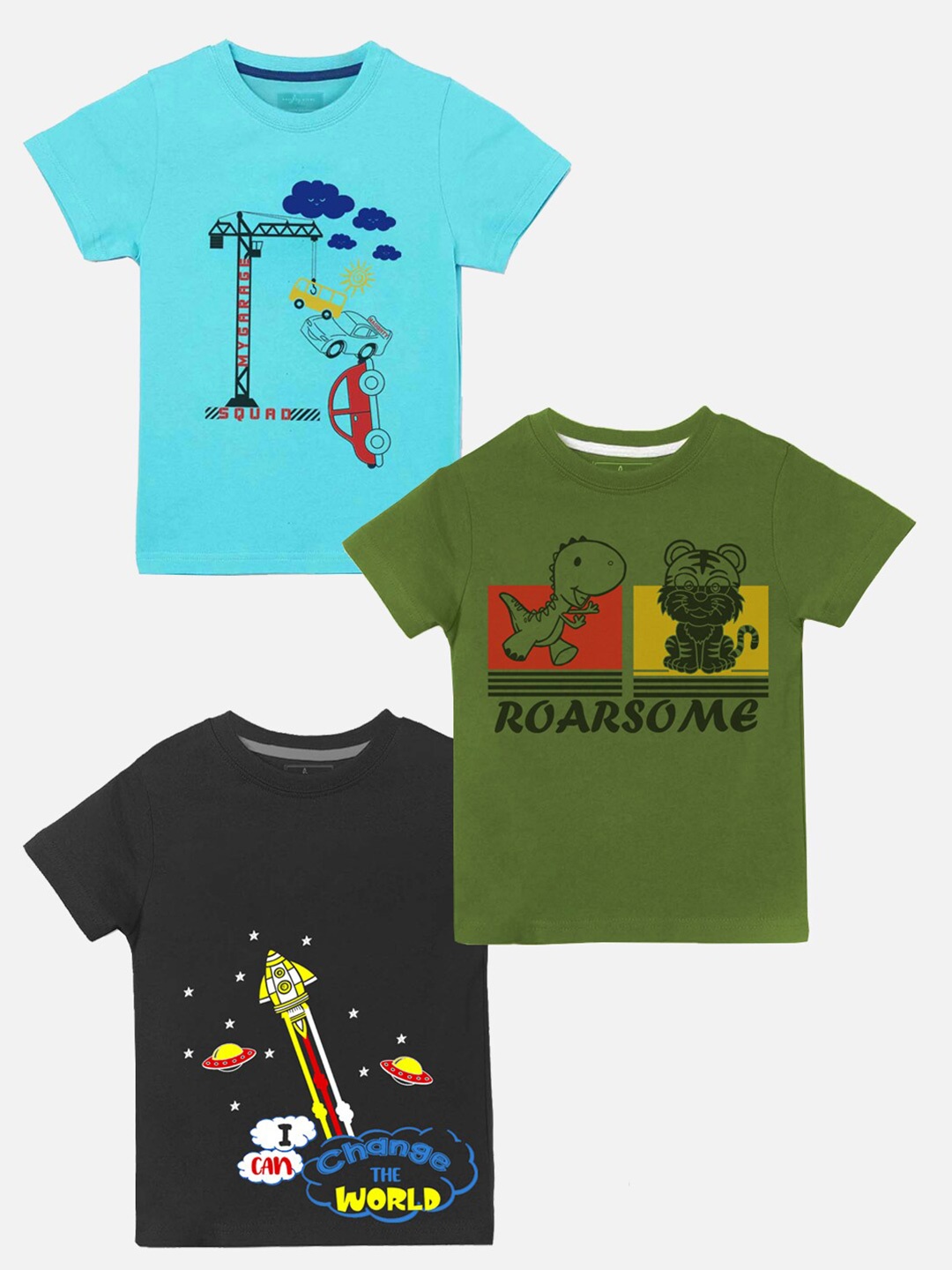 

Naughty Ninos Boys Pack of 3 Printed T-shirts, Blue