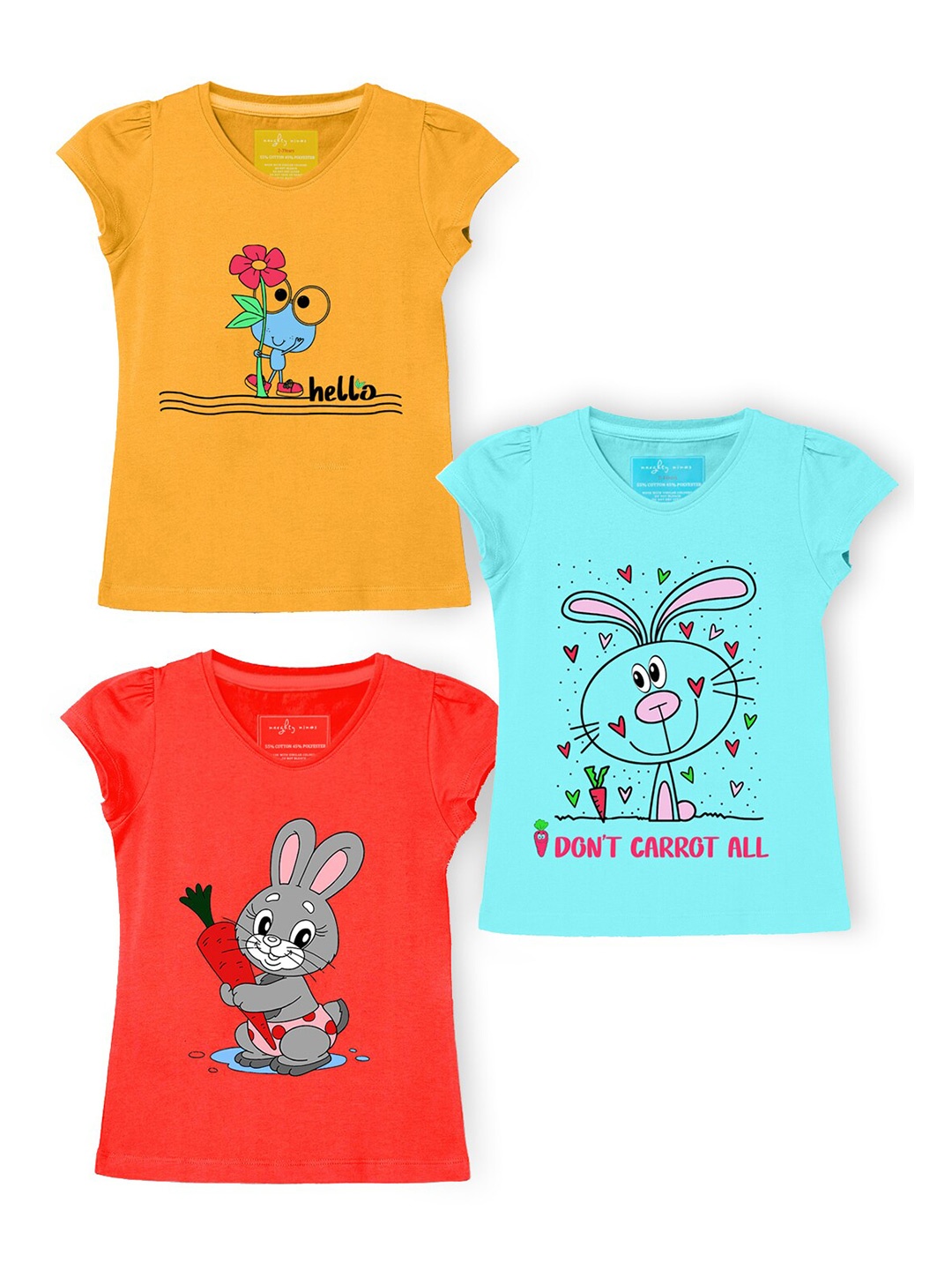 

Naughty Ninos Girls Pack of 3 Printed T-shirts, Red