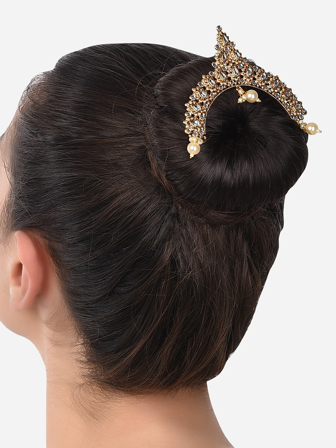 

Zaveri Pearls Women Gold-Toned Traditional Kundan Pearl Drops Bun Pin