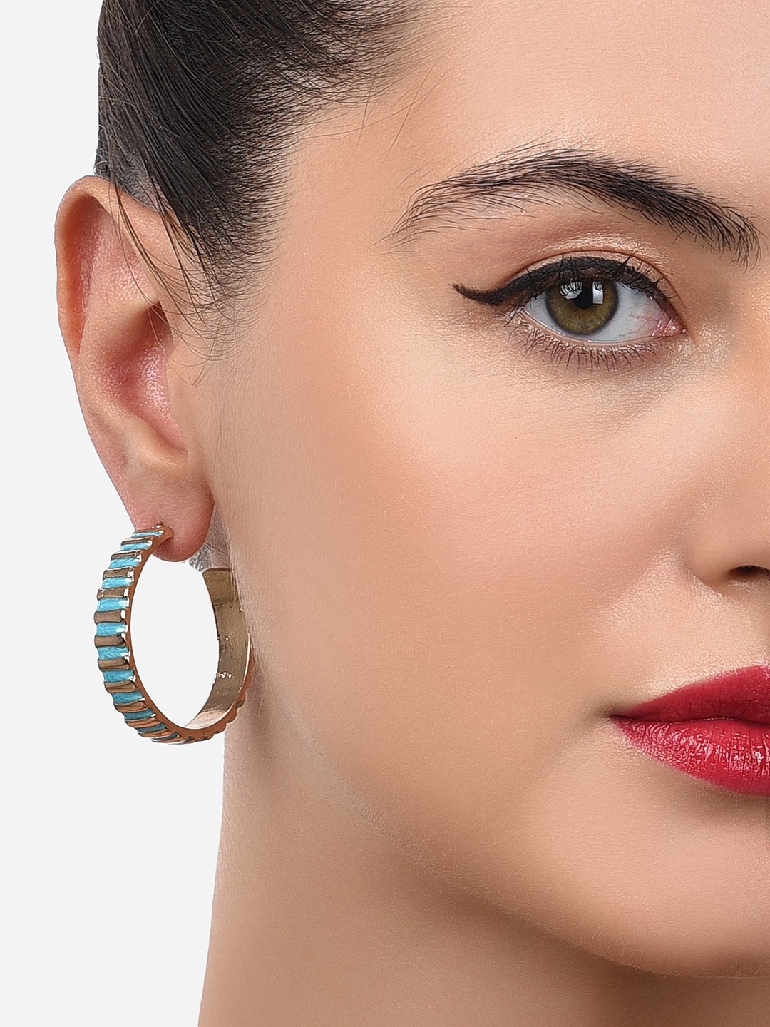 

Zaveri Pearls Turquoise Blue Contemporary Hoop Earrings