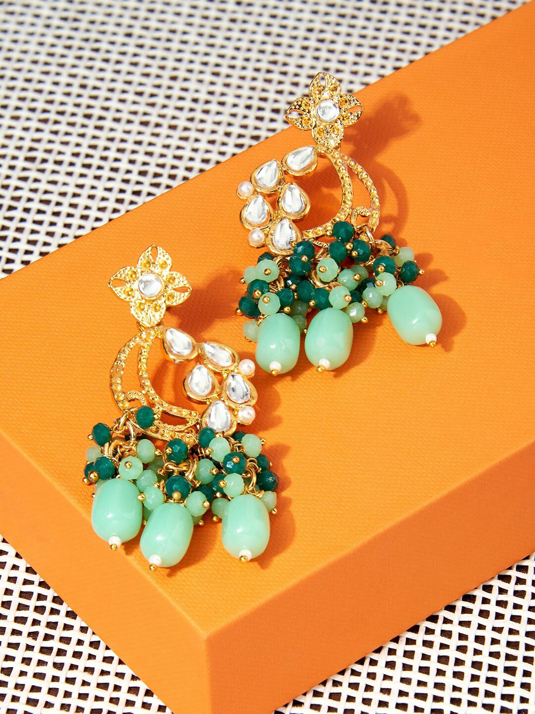 

Zaveri Pearls Women Green Green Cluster Beaded Ethnic Drop Earring