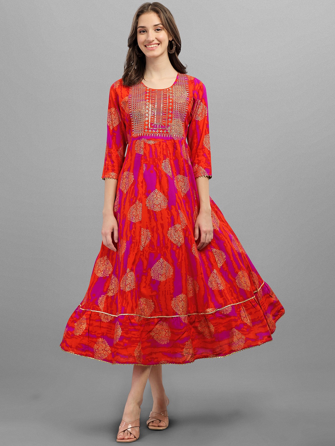

NAYRAH Women Pink Floral Embroidered Ethnic Dress
