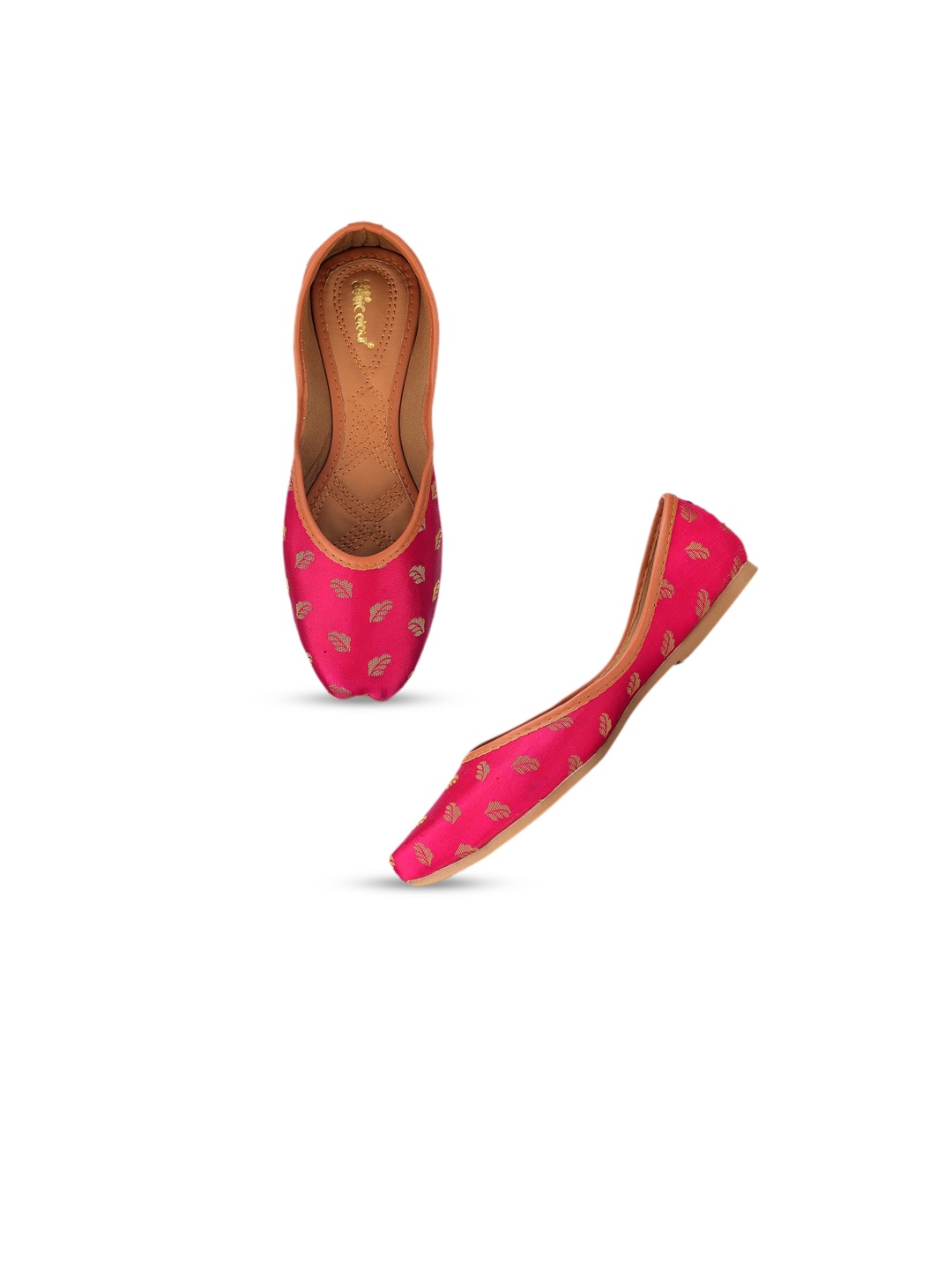 

DESI COLOUR Women Pink Printed Leather Ethnic Flats