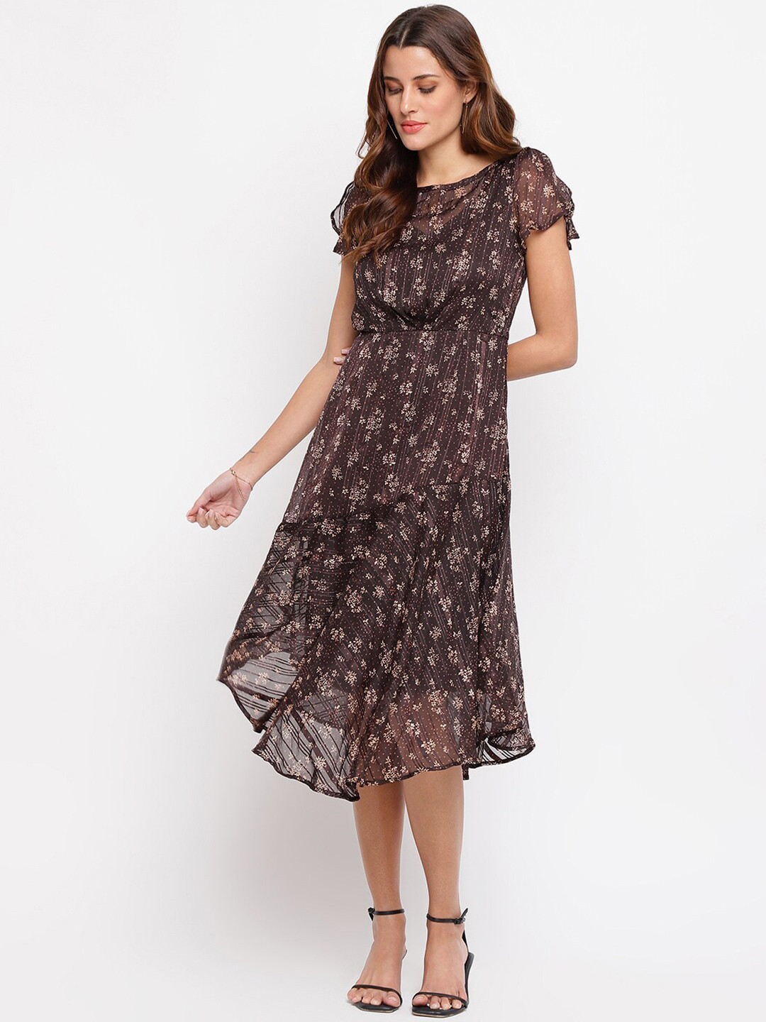 

Latin Quarters Women Brown Floral Midi Dress