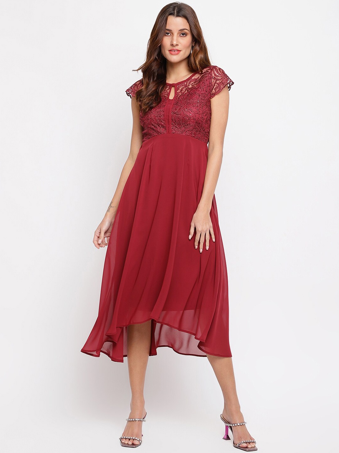 

Latin Quarters Women Maroon Keyhole Neck Empire Midi Dress