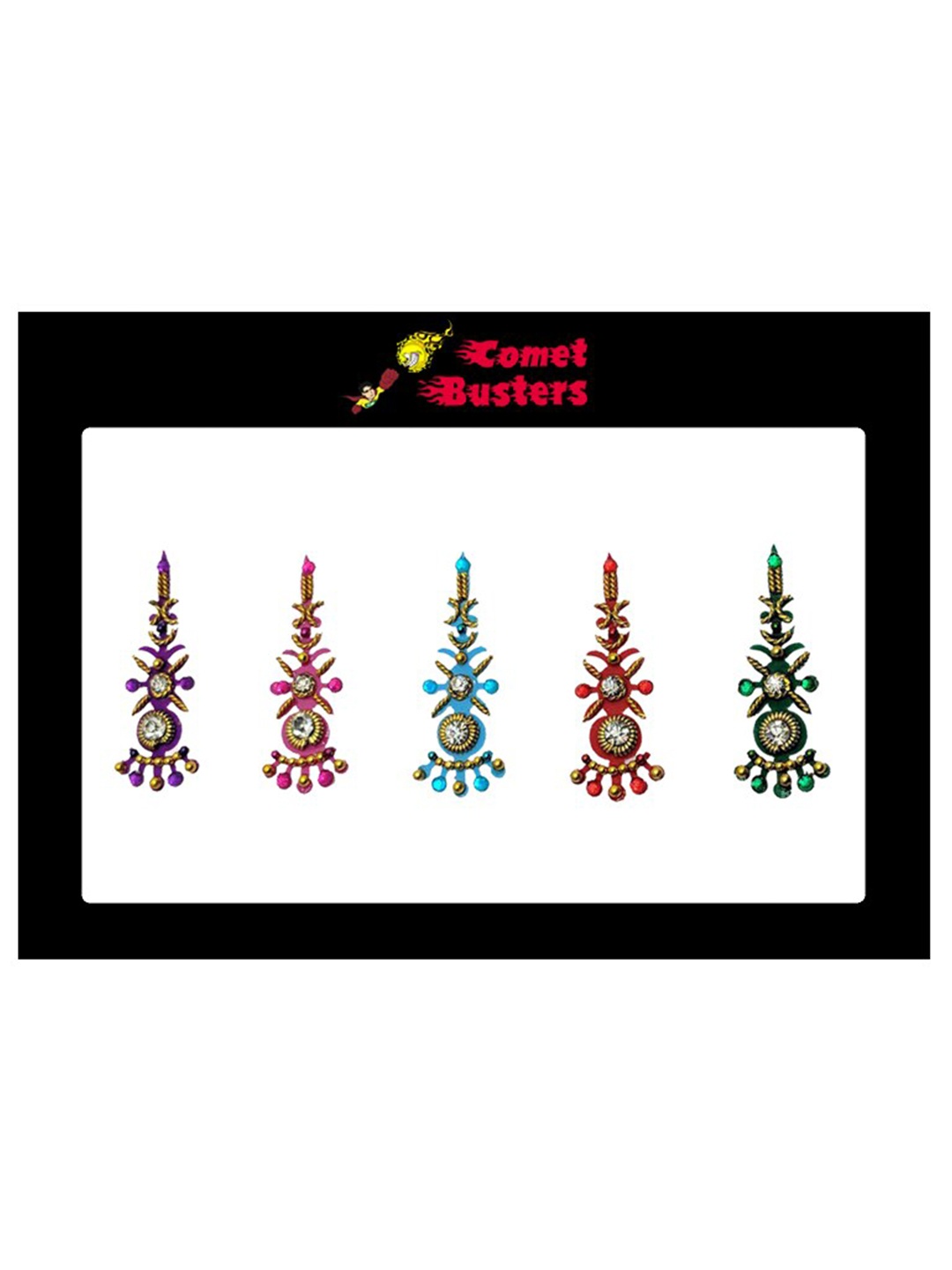 

Comet Busters Set of 5 Embellished Designer Sticker Bindi, Multi