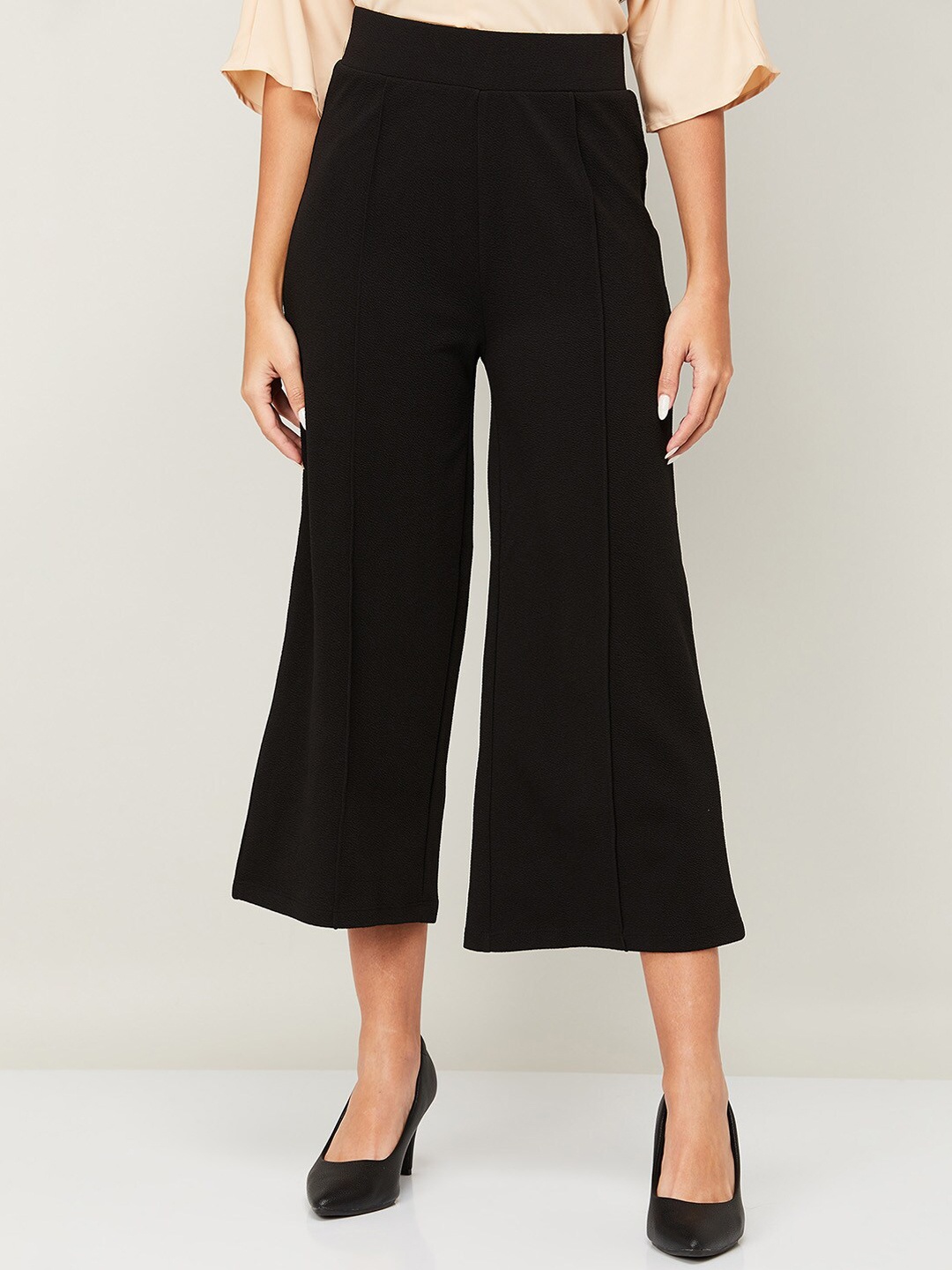 

CODE by Lifestyle Women Black High-Rise Pleated Cotton Culottes Trousers
