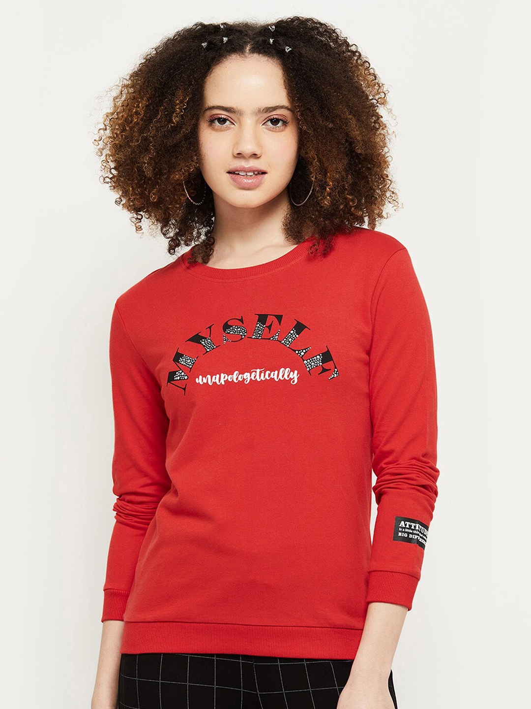 

max Women Red Printed Pure Cotton Sweatshirt