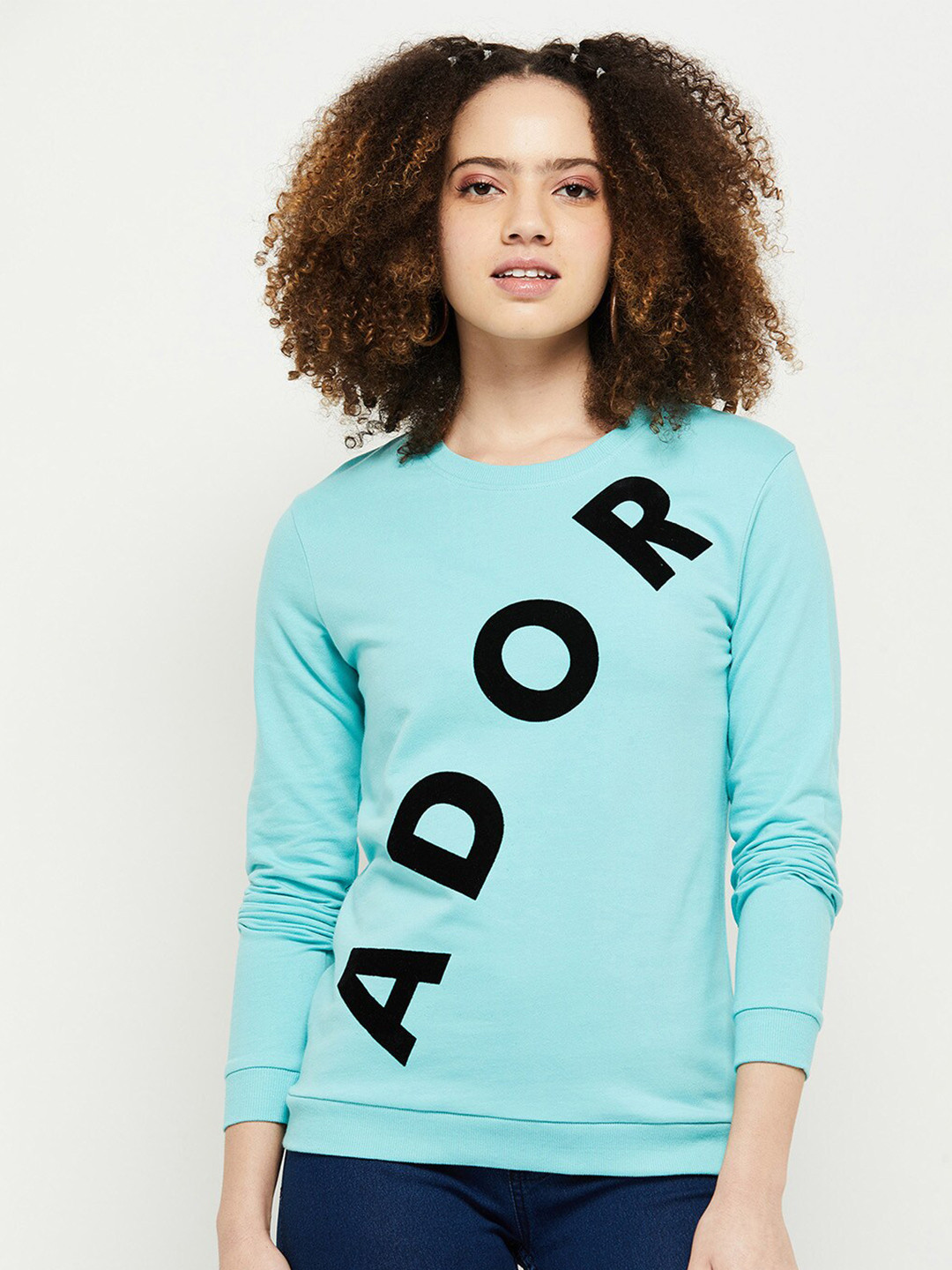

max Women Blue Printed Sweatshirt