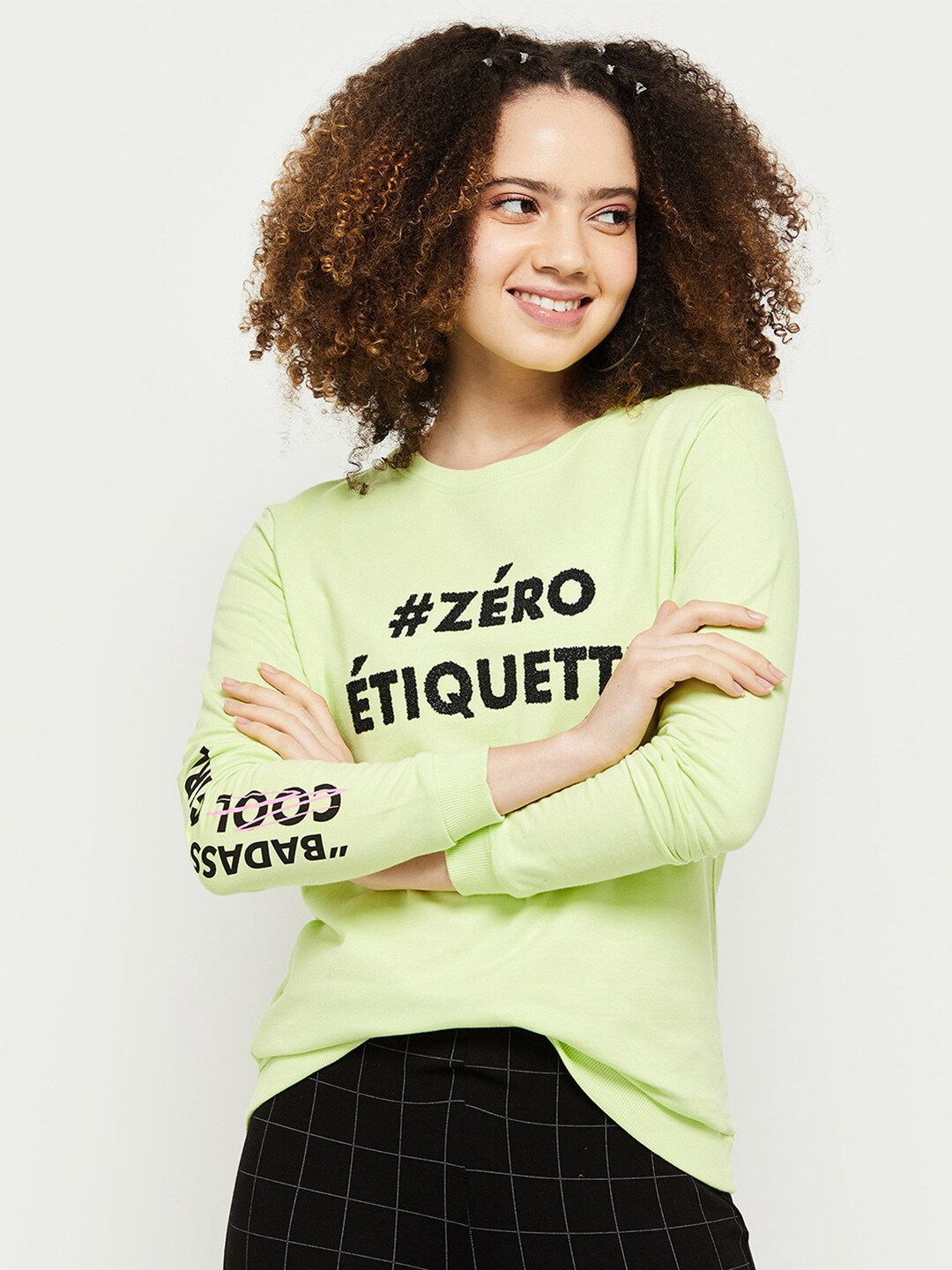 

max Women Lime Green Printed Sweatshirt