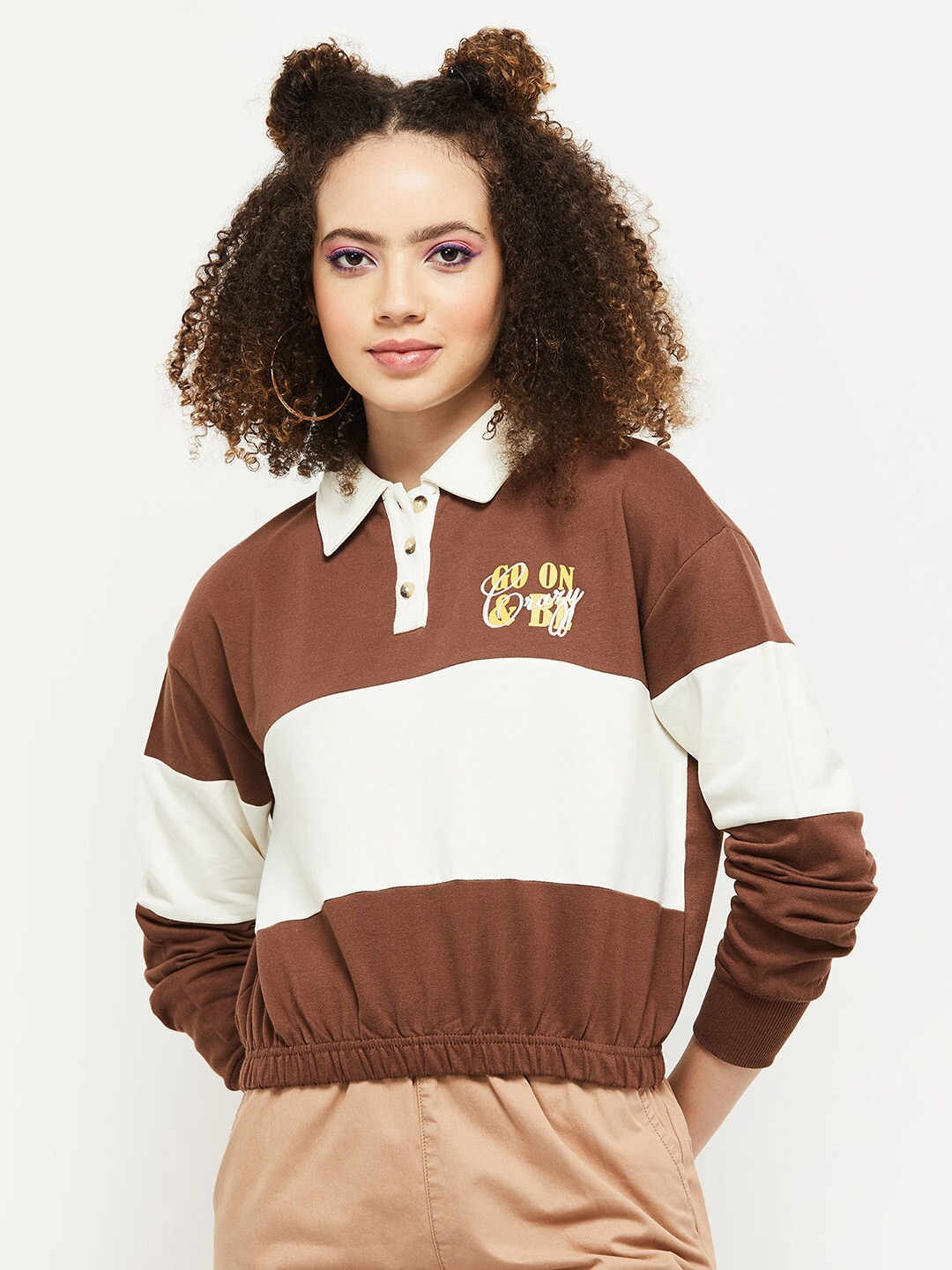 

Max Women Brown Colourblocked Sweatshirt