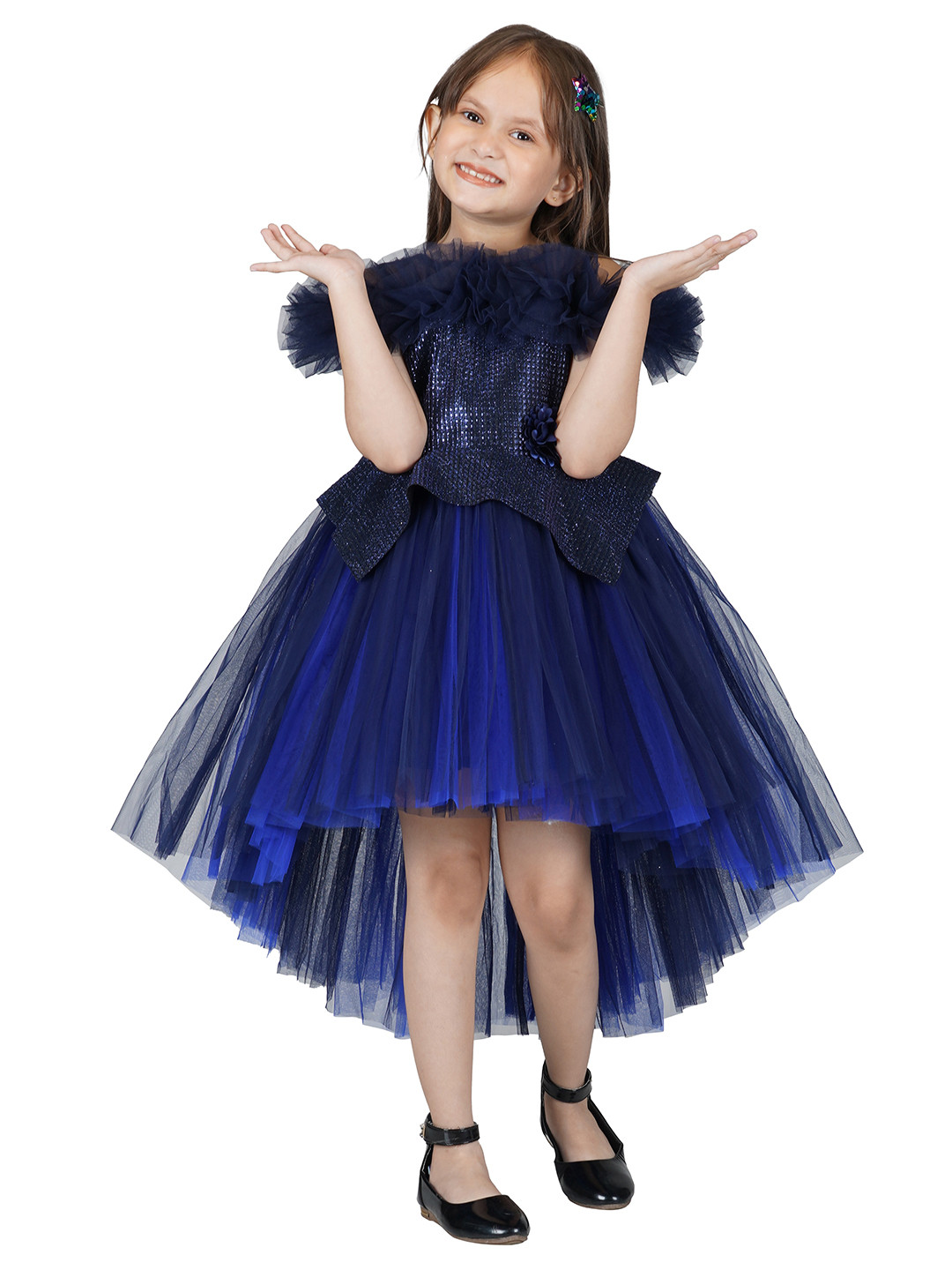 

Toy Balloon kids Navy Blue Layered Net Dress
