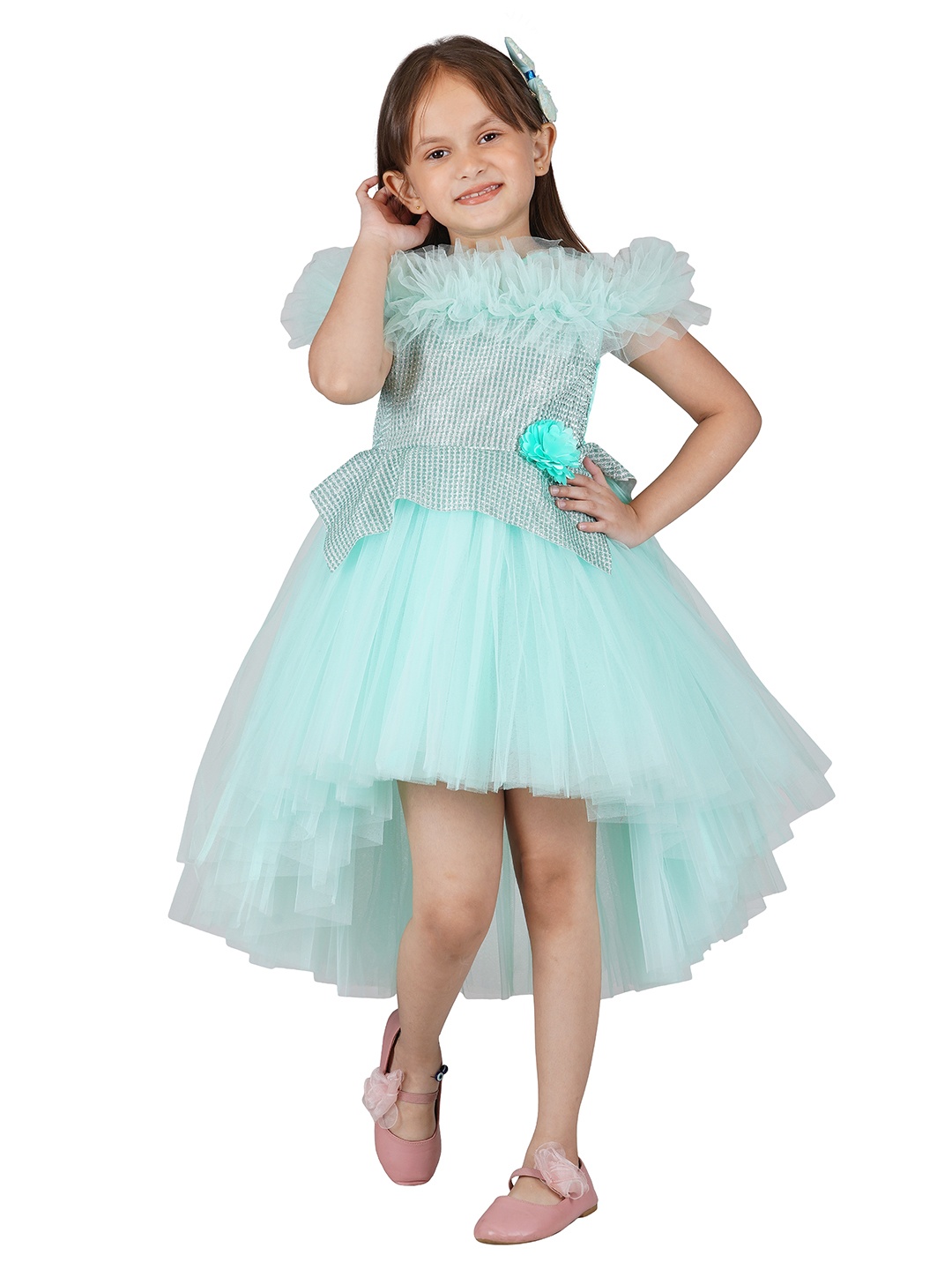 

Toy Balloon kids Sea Green Layered Net Dress