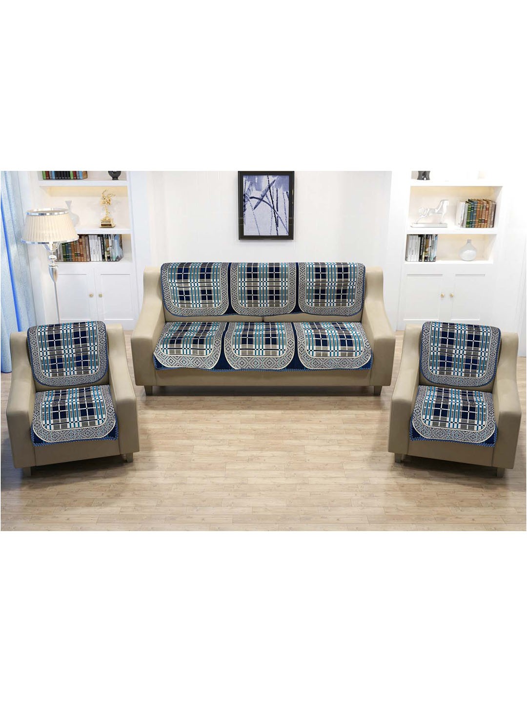 

Slushy Mushy Set of 10 Blue & Grey Chennile Sofa Cover