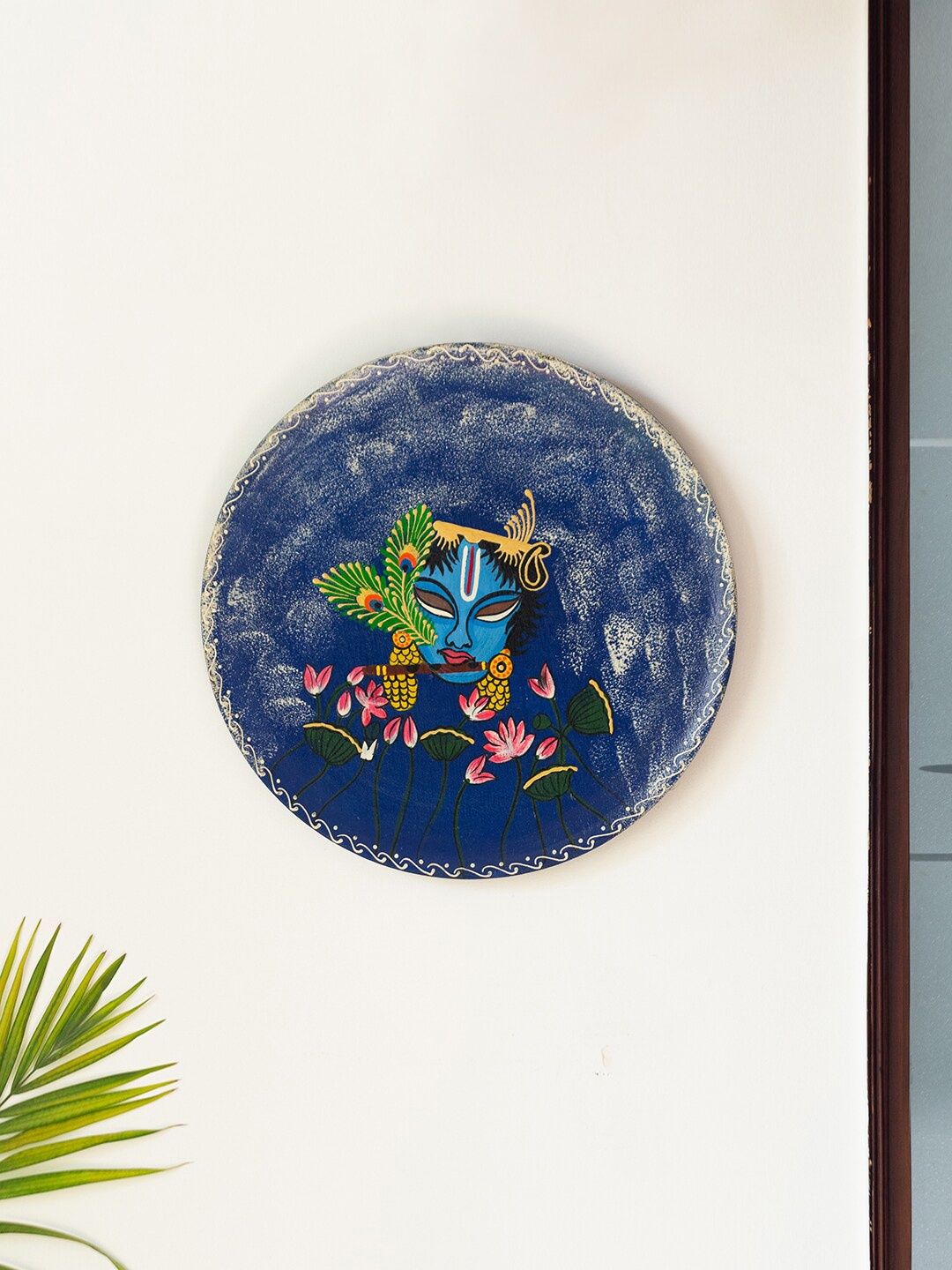 

ExclusiveLane Krishna Melodies Blue Handpainted Recycled Wooden Hanging Wall Plates