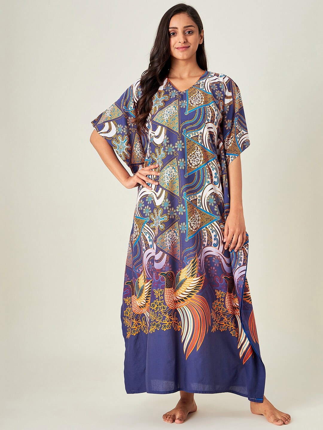 

The Kaftan Company Blue Printed Maxi Nightdress