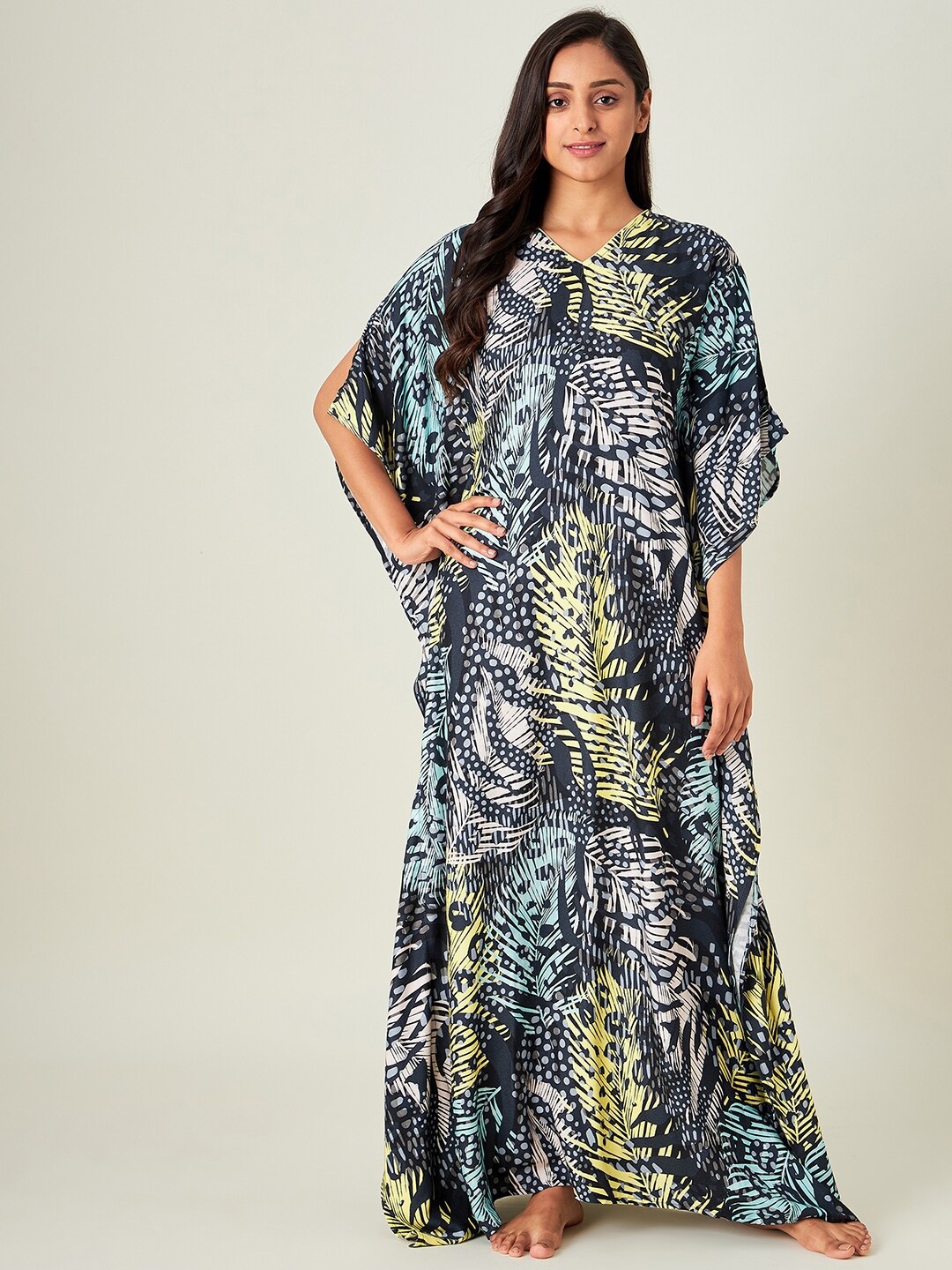 

The Kaftan Company Blue Printed Maxi Nightdress