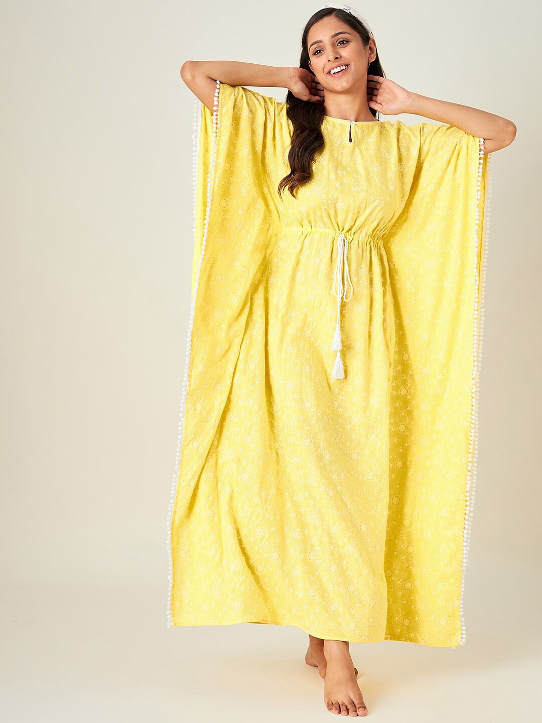 

The Kaftan Company Yellow Printed Maxi Nightdress