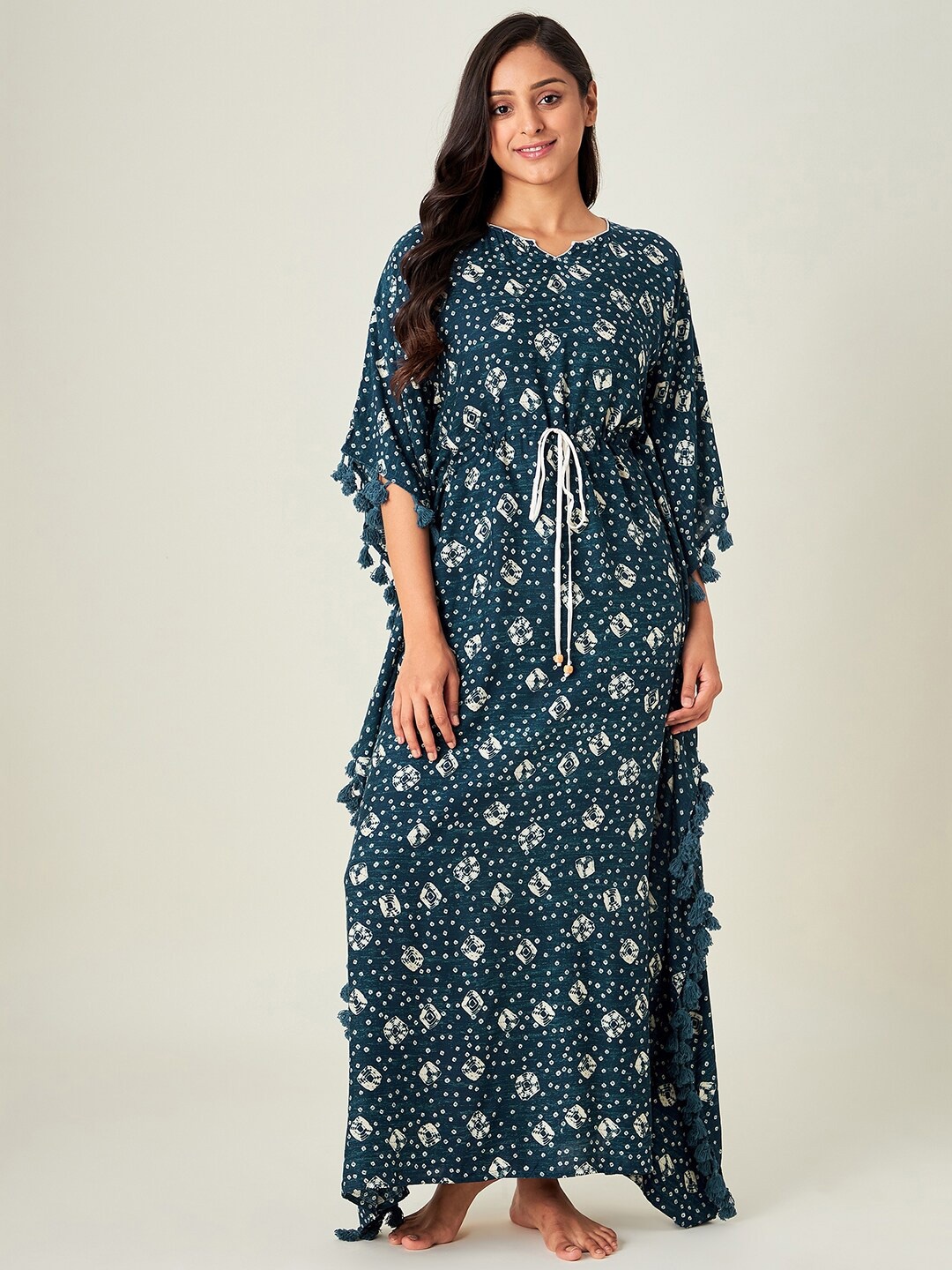 

The Kaftan Company Navy Blue Printed Maxi Nightdress