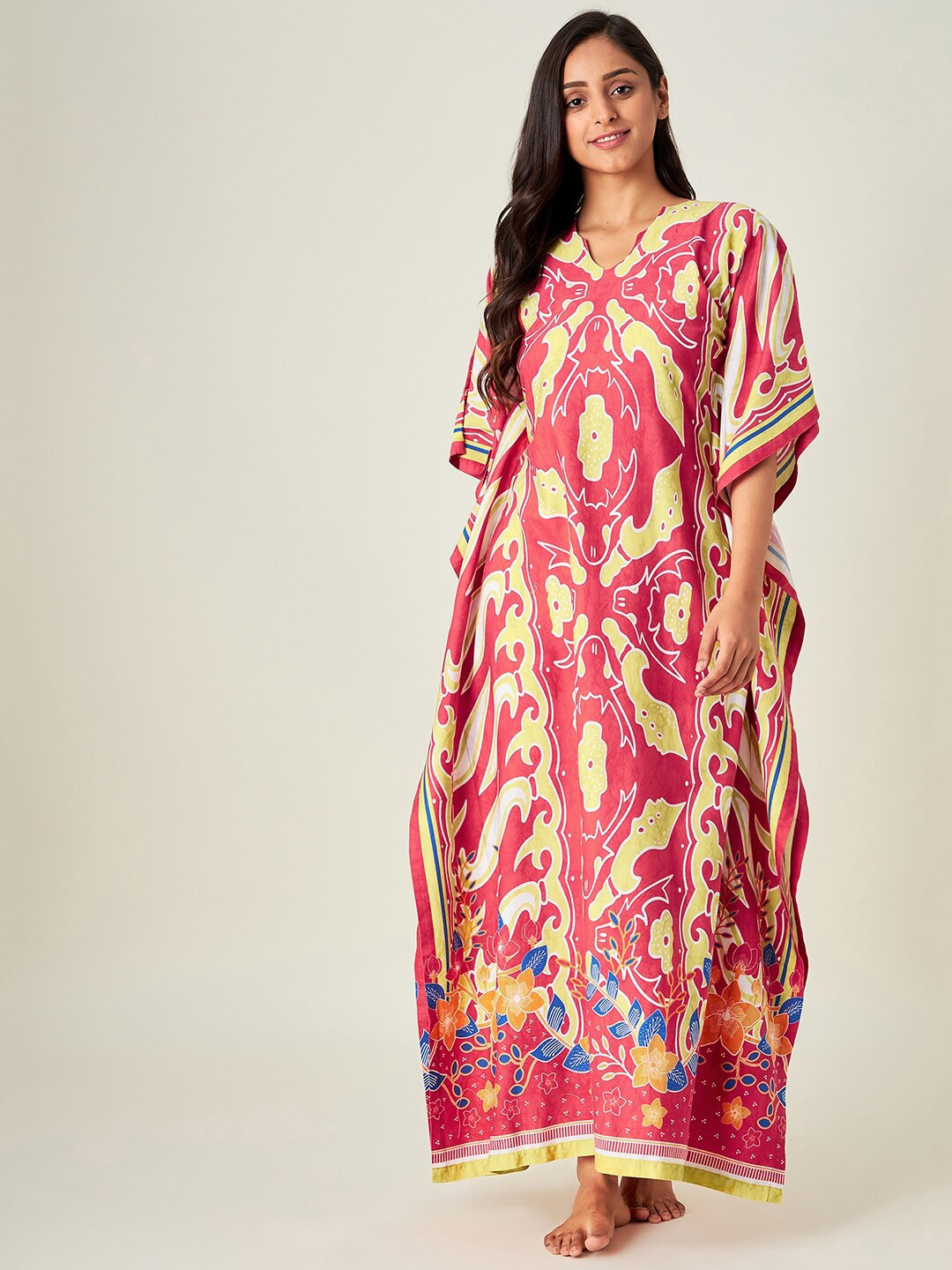 

The Kaftan Company Women Red Printed Pure Cotton Maxi Nightdress