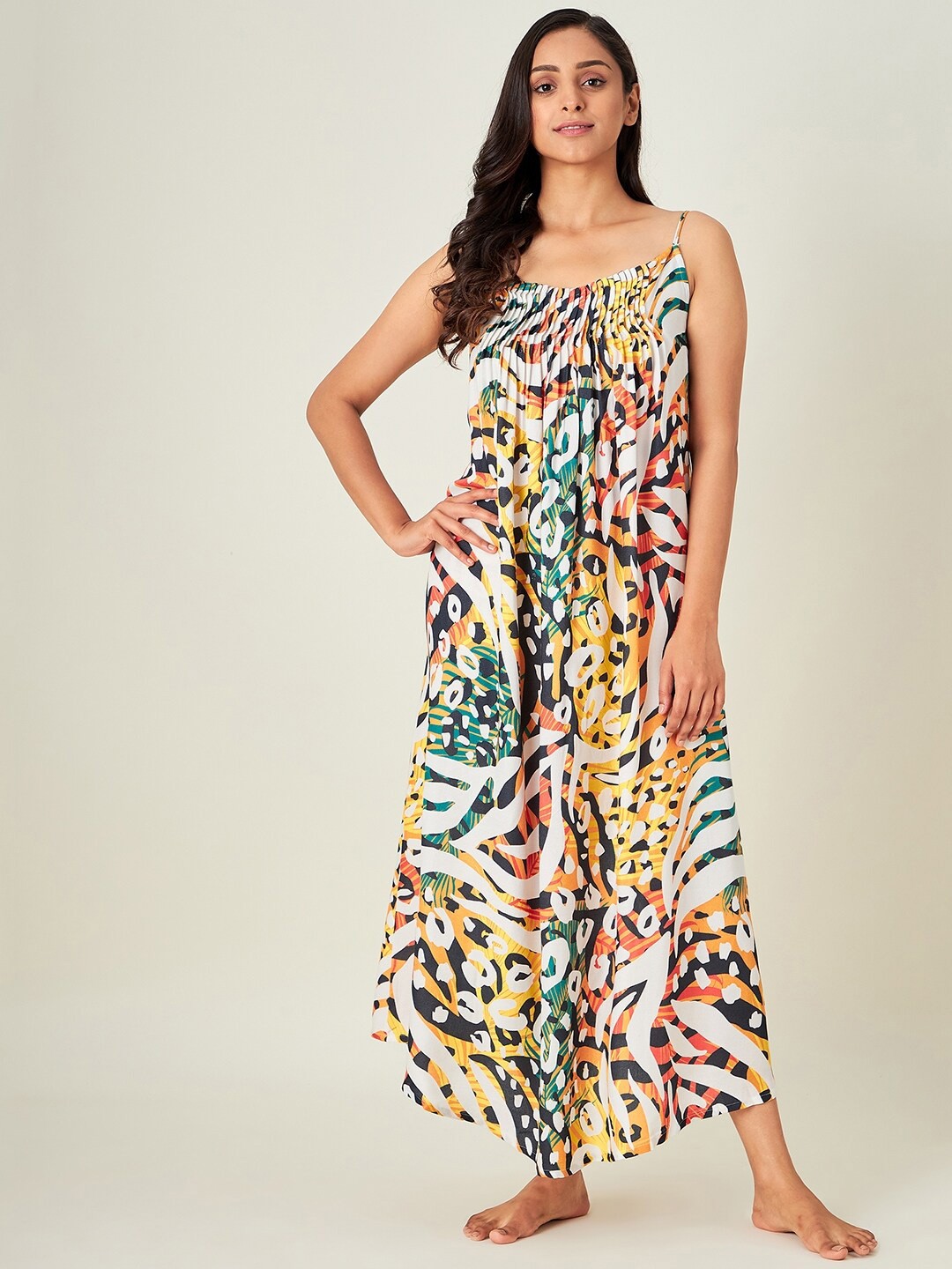 

The Kaftan Company Women White Printed Maxi Nightdress