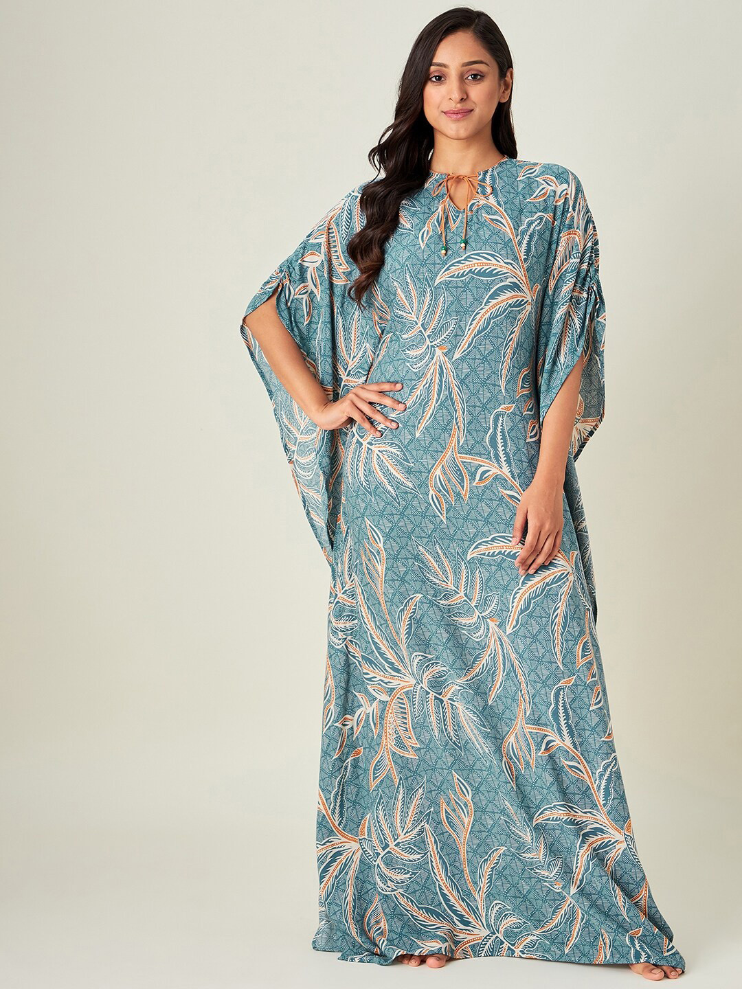 

The Kaftan Company Teal Printed Maxi Nightdress