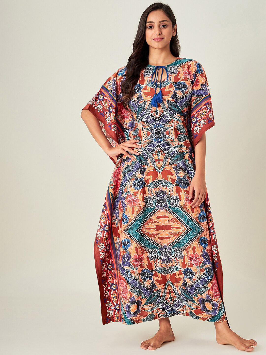 

The Kaftan Company Blue Printed Maxi Nightdress