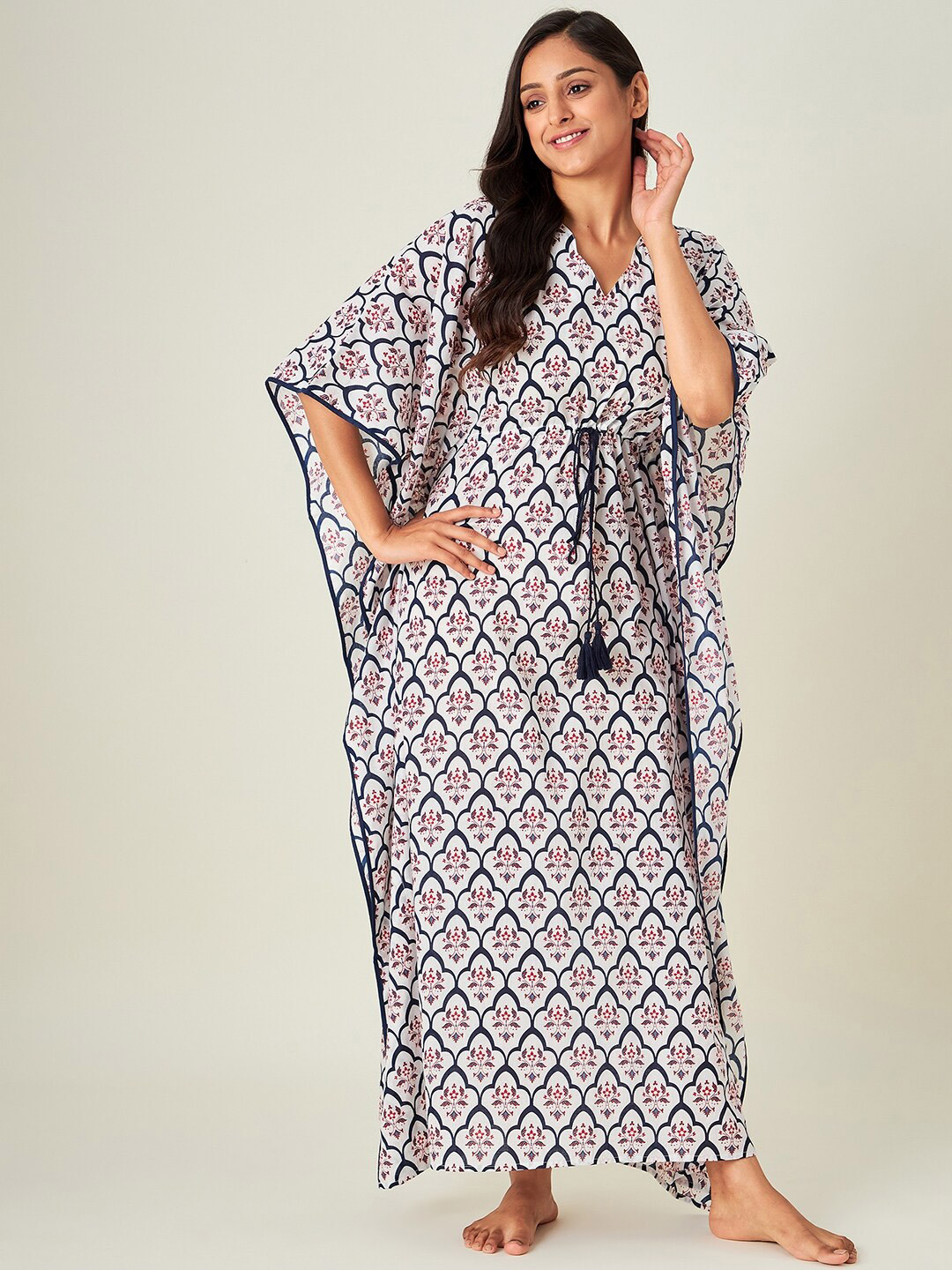 

The Kaftan Company womens White Printed Maxi Nightdress