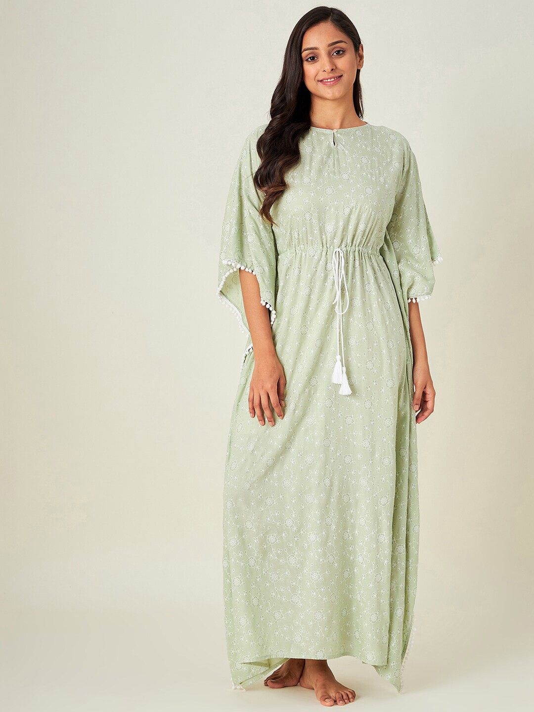

The Kaftan Company Green Printed Kaftan Maxi Nightdress