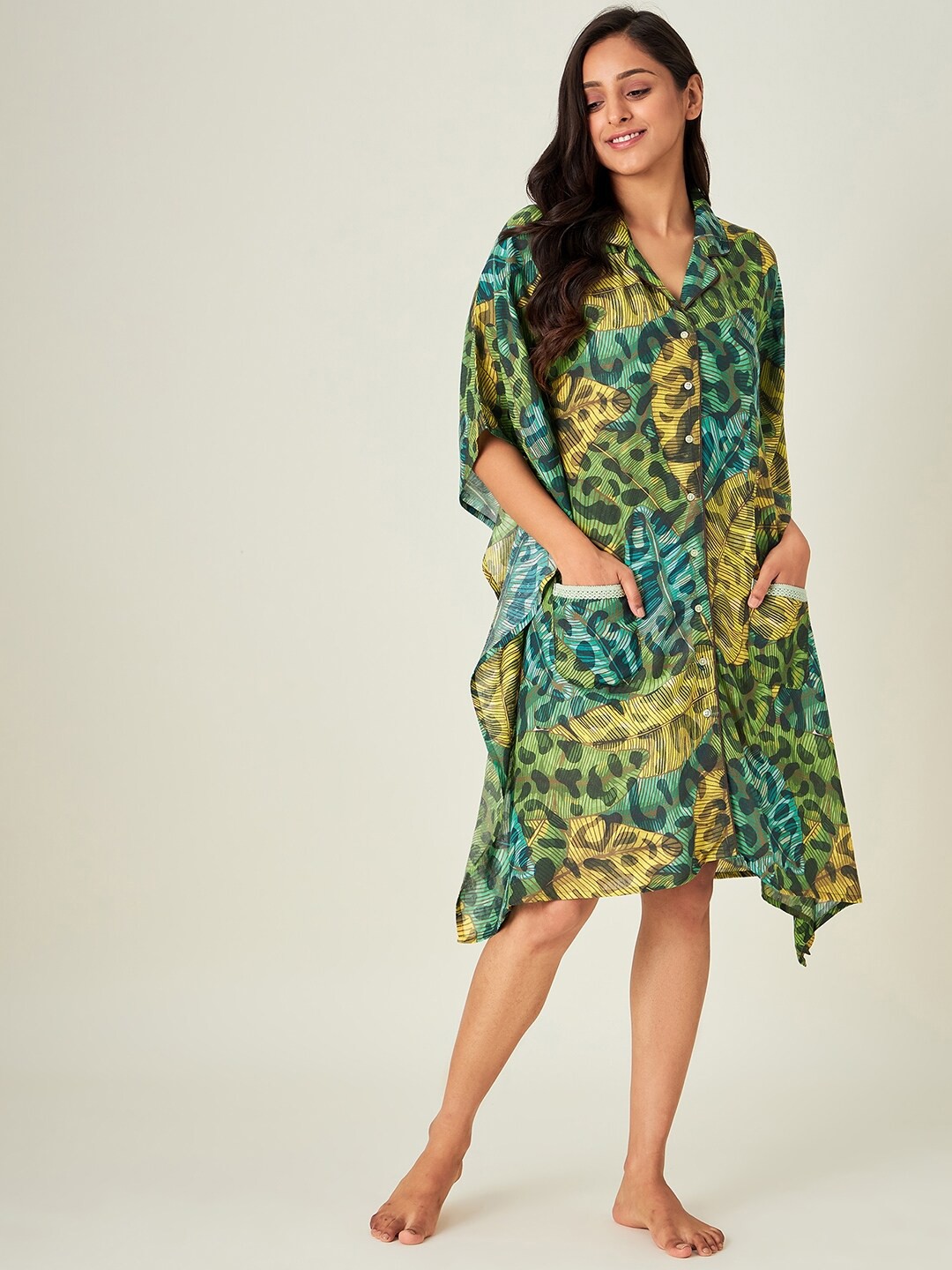 

The Kaftan Company Green Printed Nightdress