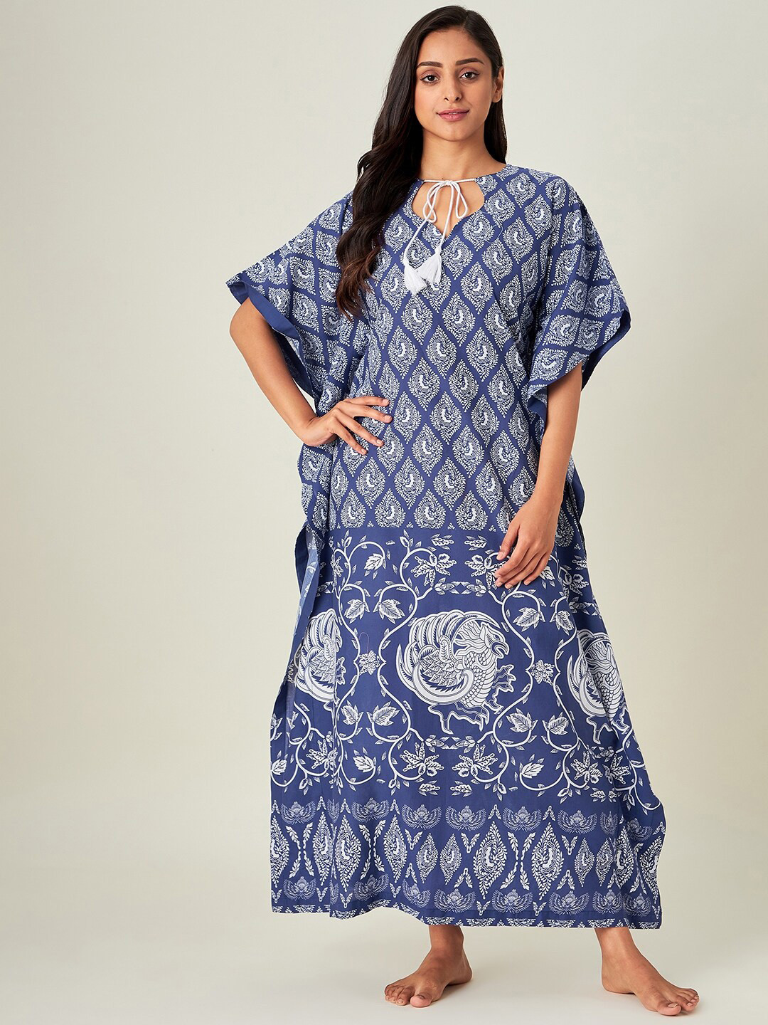 

The Kaftan Company Blue Printed Maxi Nightdress