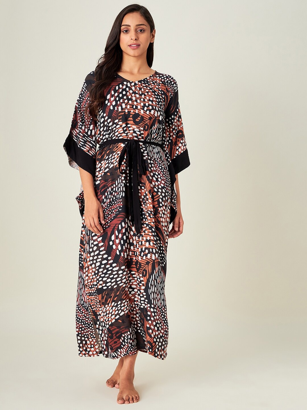 

The Kaftan Company Brown Printed Maxi Nightdress