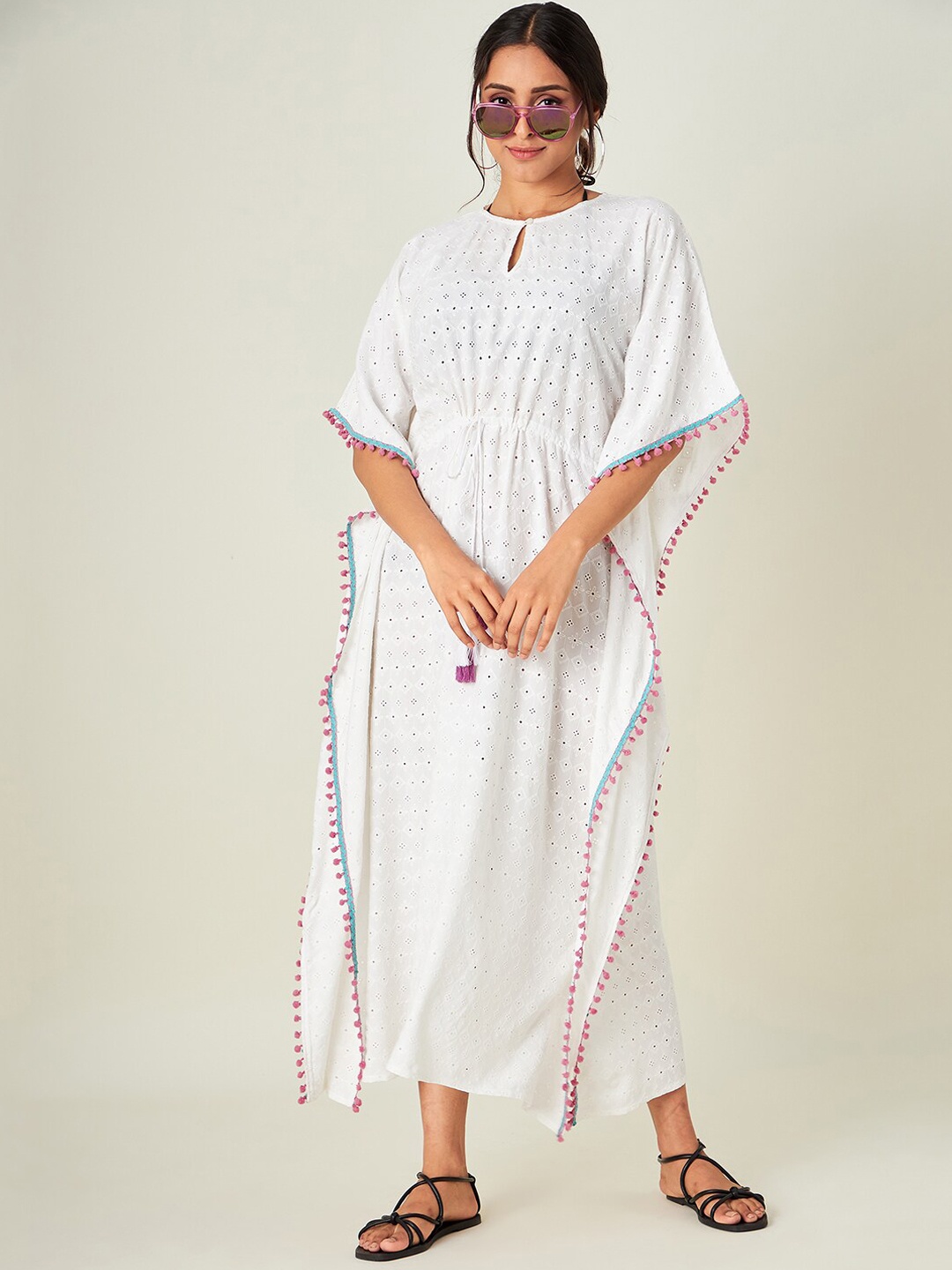 

The Kaftan Company Women White Solid Cover-Up Kaftan Swimwear Dress