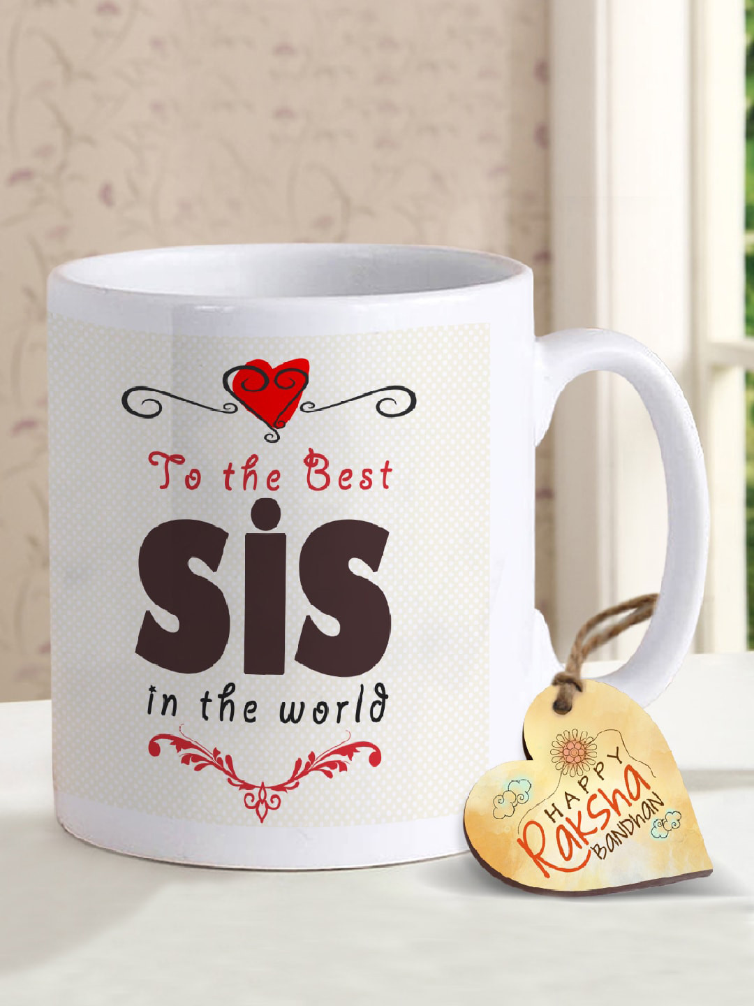 

TIED RIBBONS White Text Printed Ceramic Glossy Mug with Tag